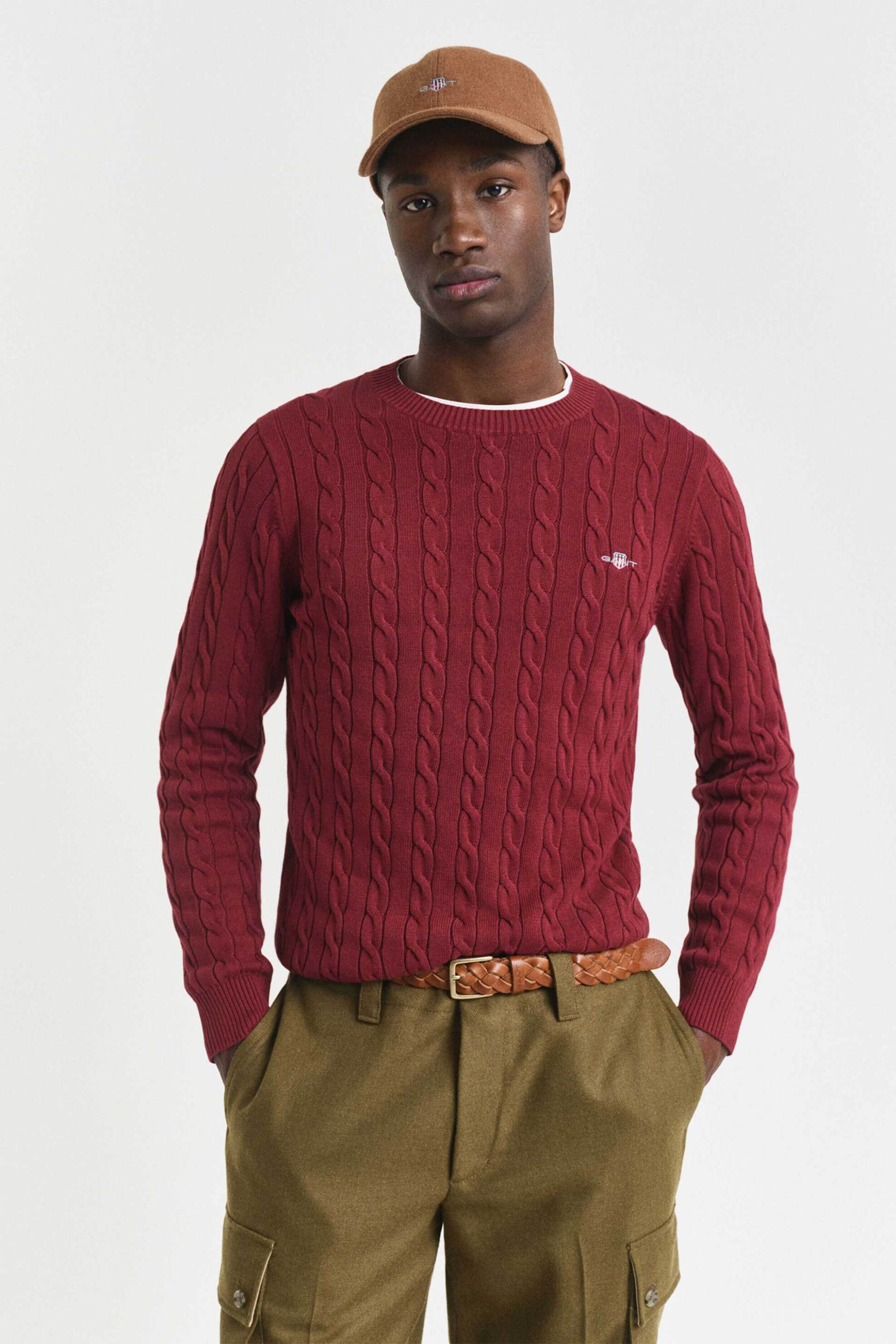 Gant ανδρικό πουλόβερ με cable knit pattern και κεντημένο λογότυπο Regular Fit - 8050601 Βυσσινί