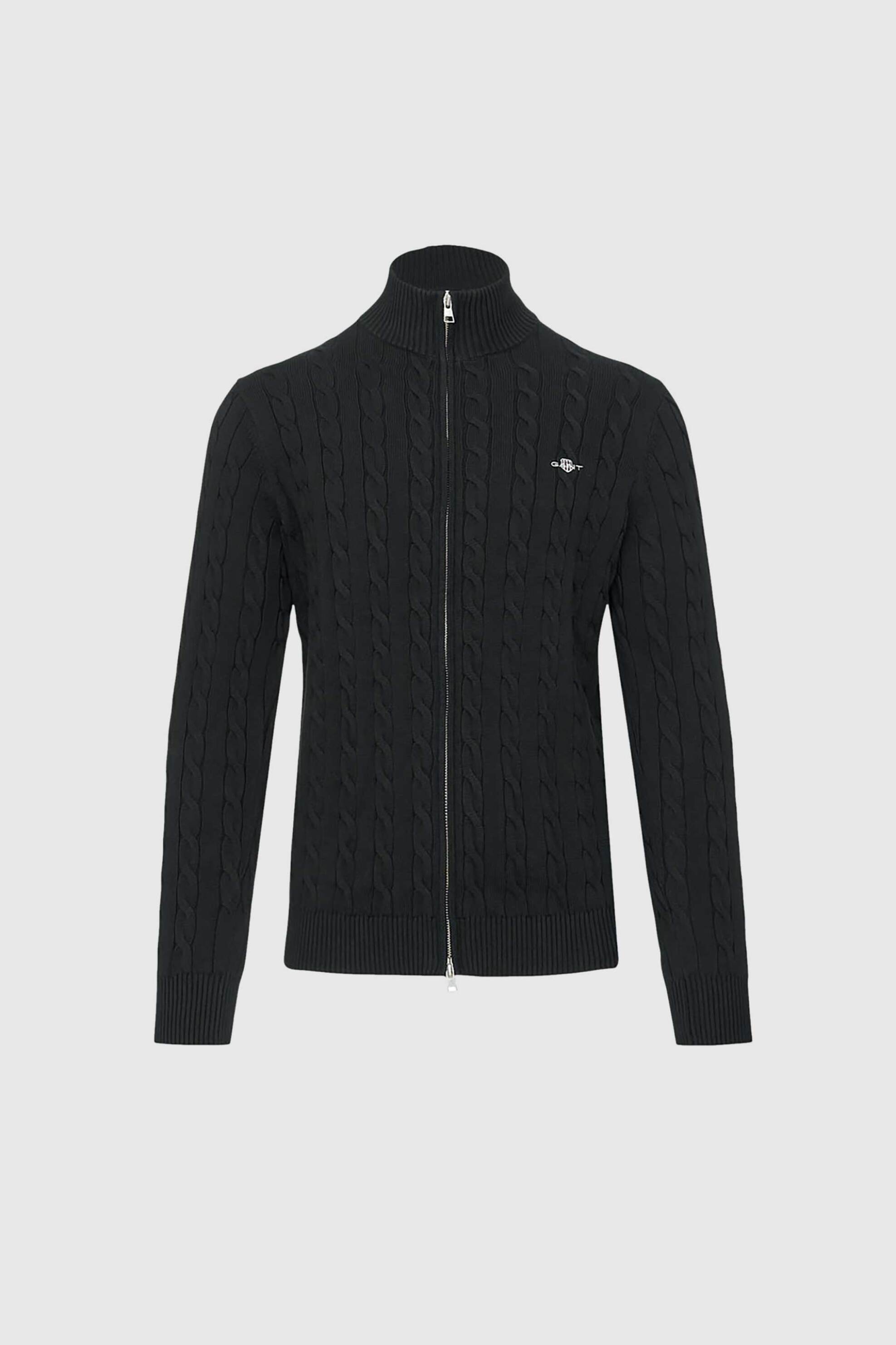 Gant ανδρική πλεκτή ζακέτα με cable knit pattern και κεντημένο λογότυπο Regular Fit - 8050604 Μαύρο