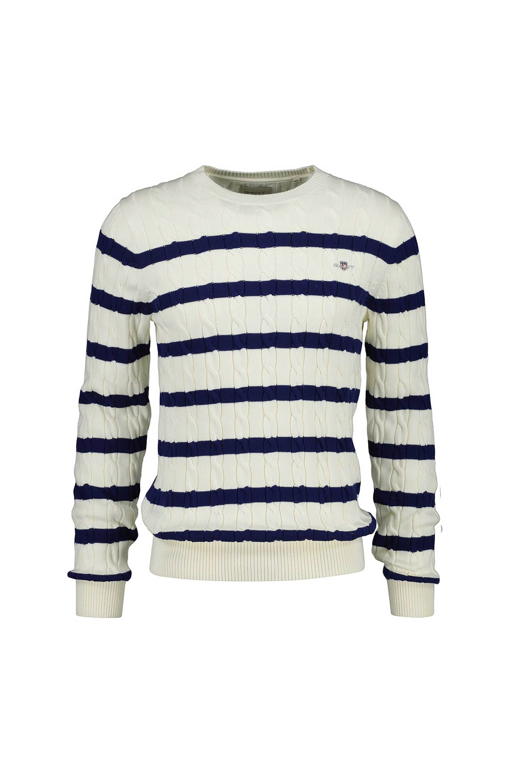 Gant ανδρικό πουλόβερ με ριγέ σχέδιο και cable knit pattern Regular Fit - 8050609 Κρέμ