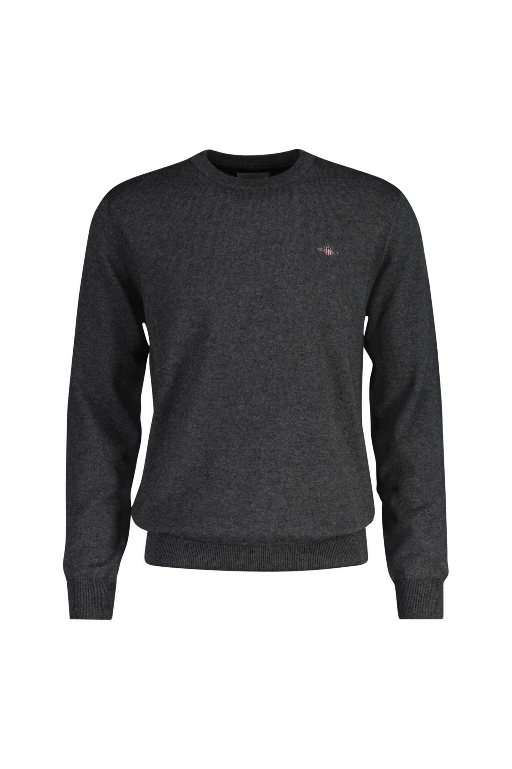 Gant ανδρικό πουλόβερ μονόχρωμο με κεντημένο λογότυπο Regular Fit - 8060068 Γκρι