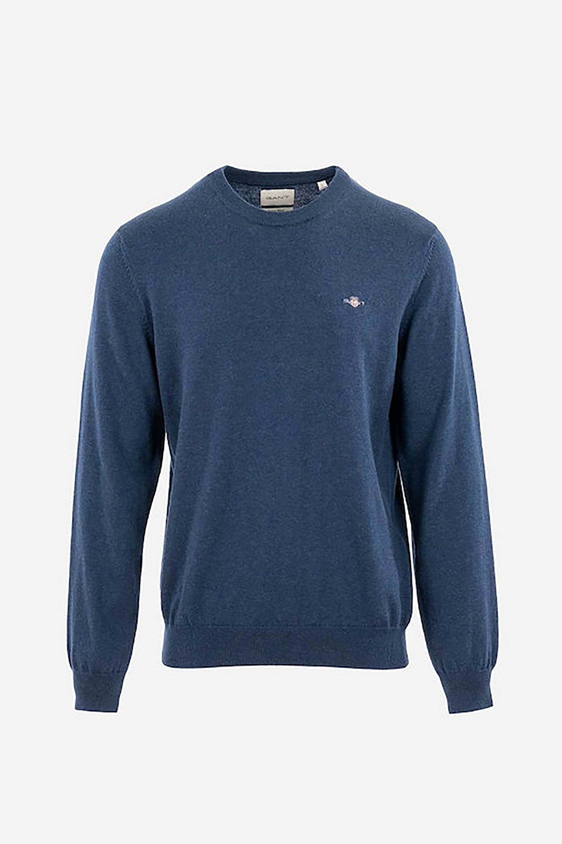 Gant ανδρικό πουλόβερ μονόχρωμο με κεντημένο λογότυπο Regular Fit - 8060068 Μπλε