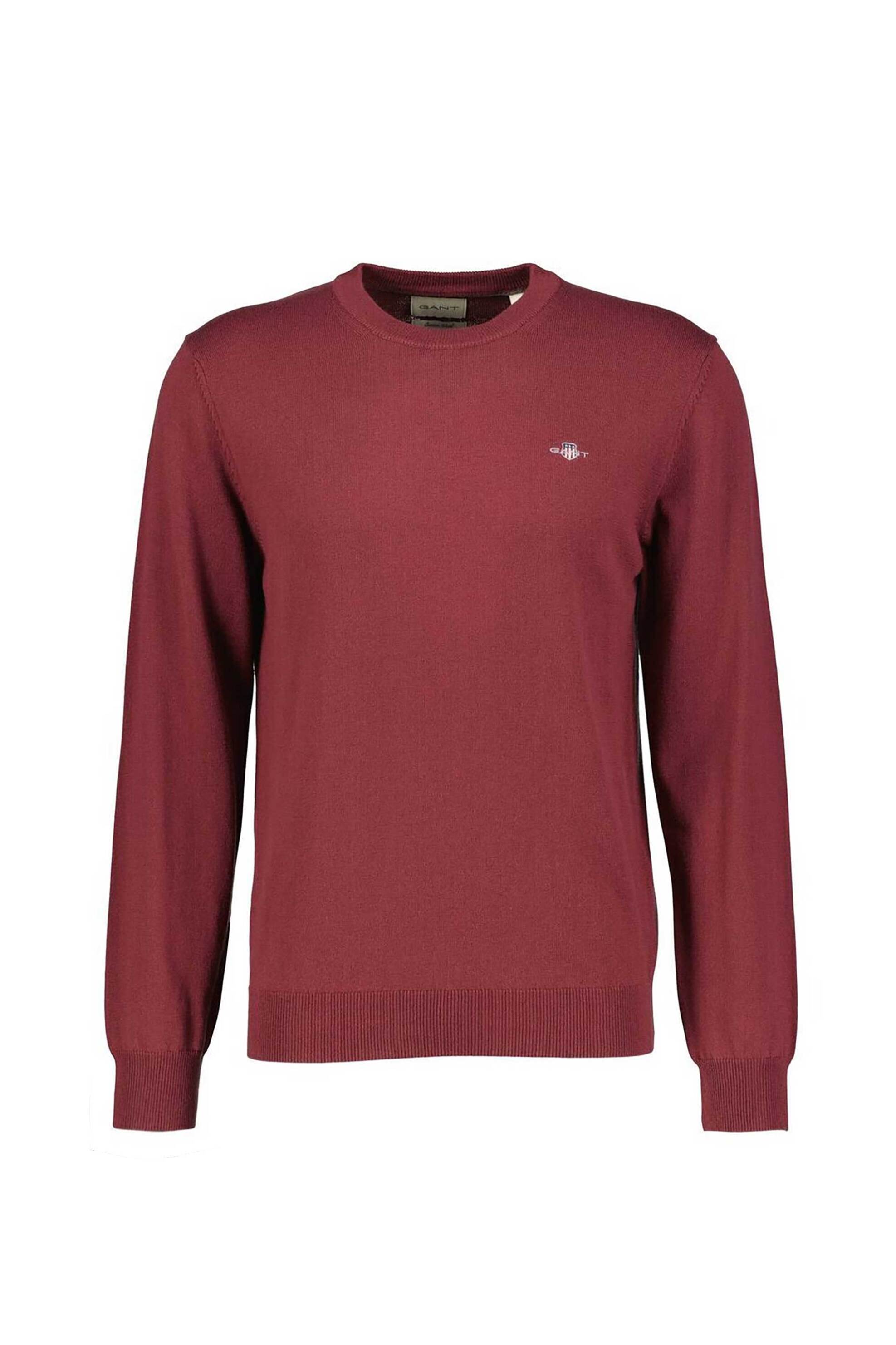Gant ανδρικό πουλόβερ μονόχρωμο με κεντημένο λογότυπο Regular Fit - 8060068 Μπορντό
