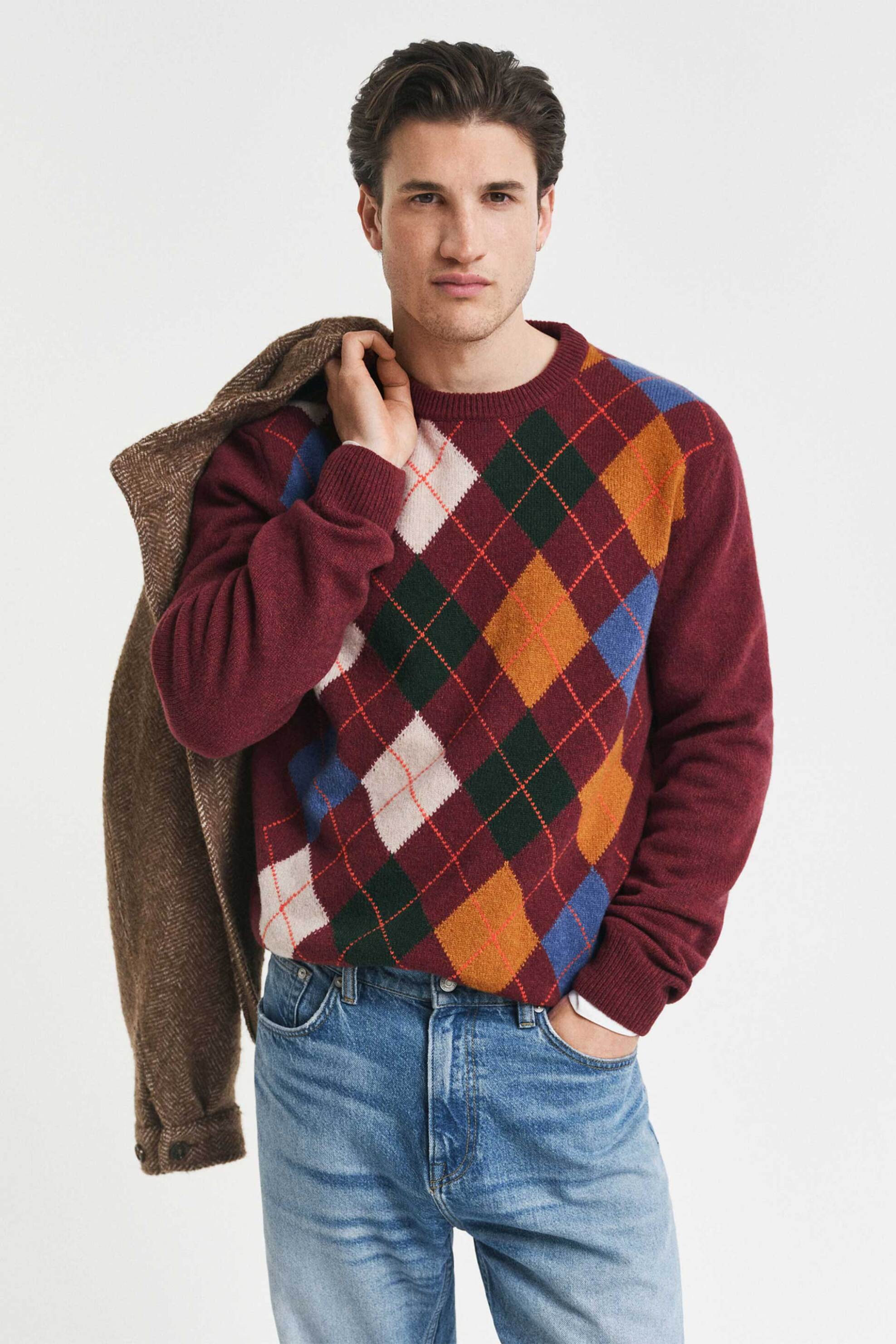Gant ανδρικό πουλόβερ με argyle pattern Regular Fit - 8060102 Βυσσινί
