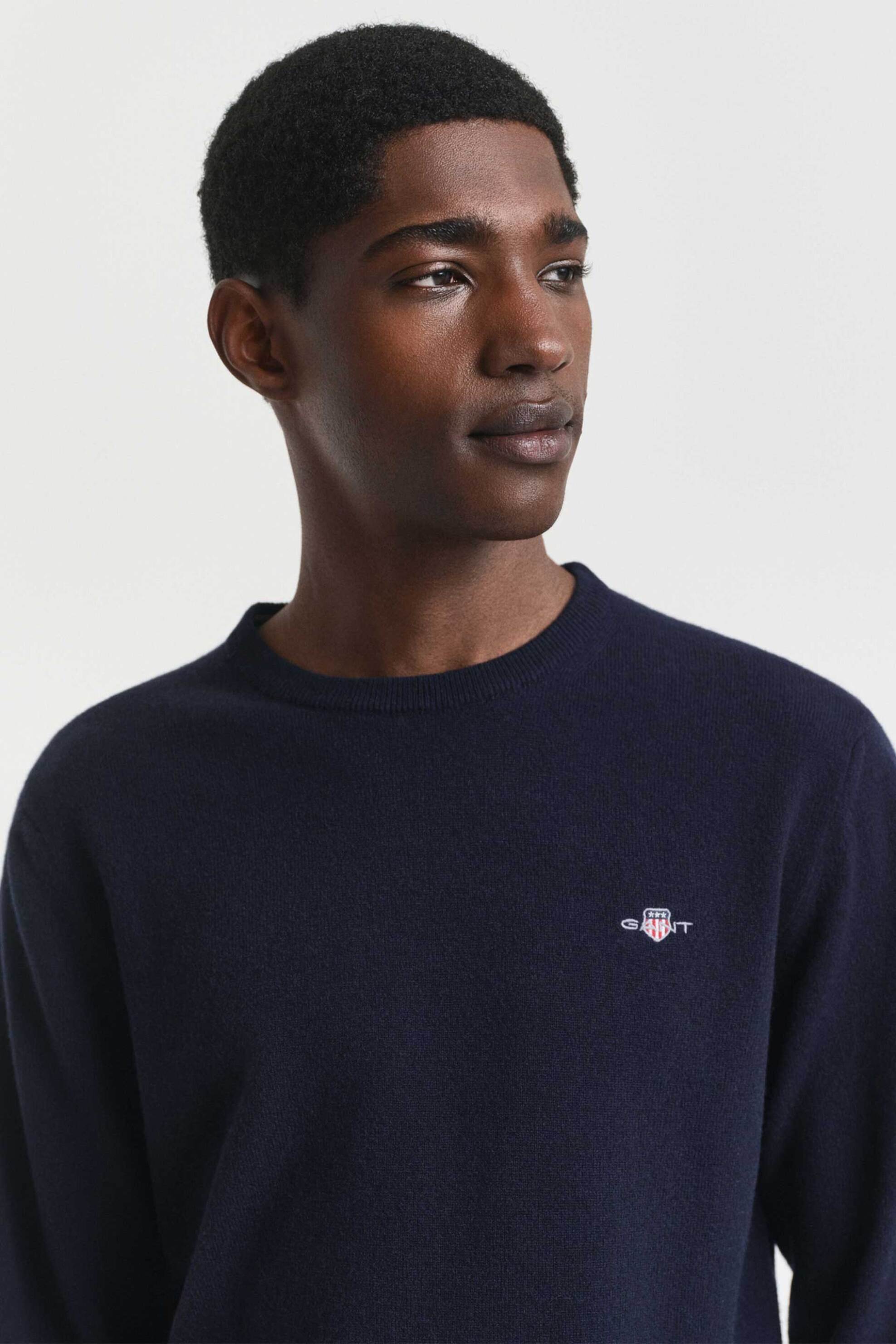 Gant ανδρικό μάλλινο πουλόβερ με κεντημένο λογότυπο Regular Fit - 87211 Μπλε Σκούρο φωτογραφία