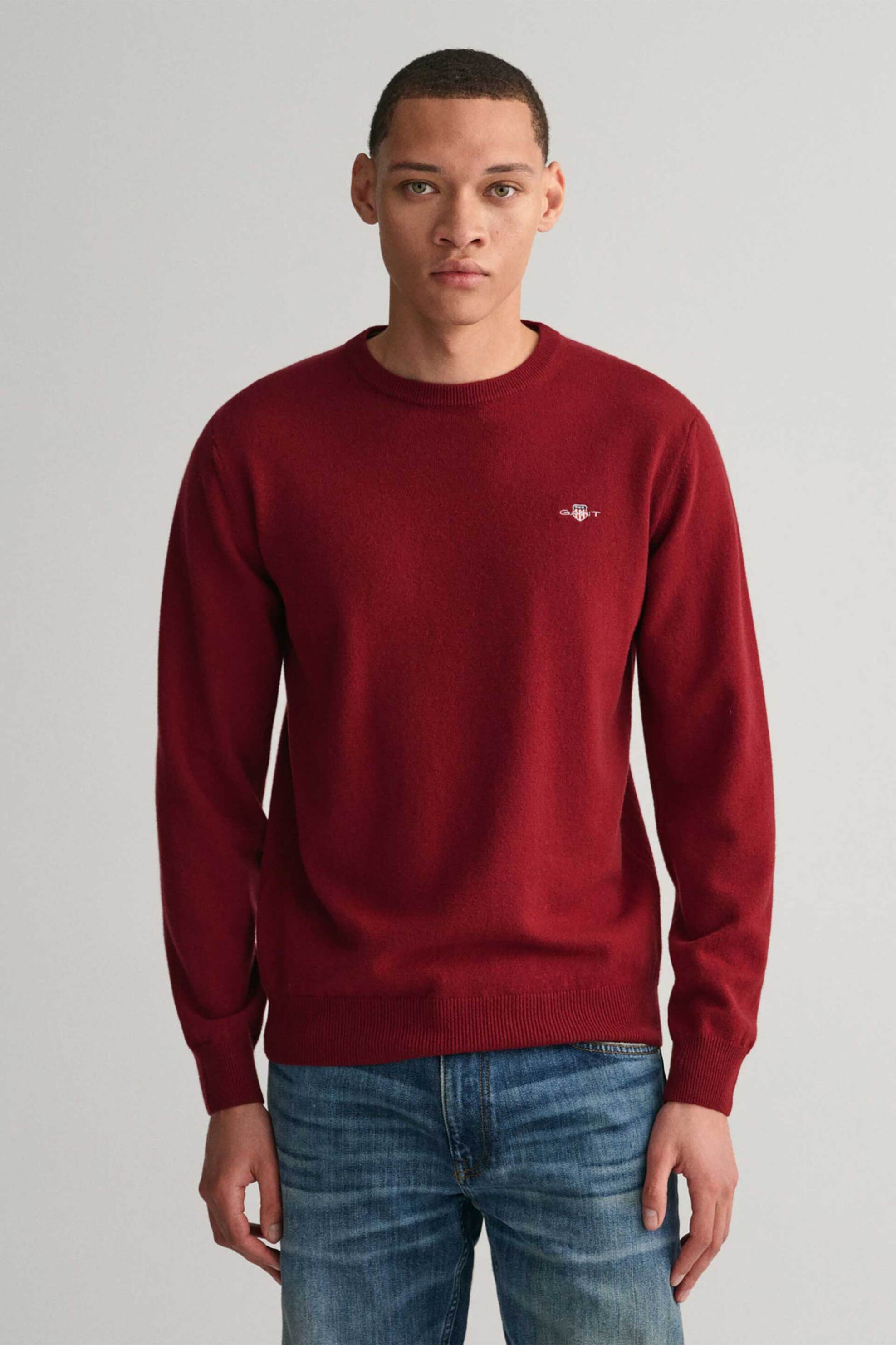 Gant ανδρικό μάλλινο πουλόβερ με κεντημένο λογότυπο Regular Fit - 87211 Βυσσινί