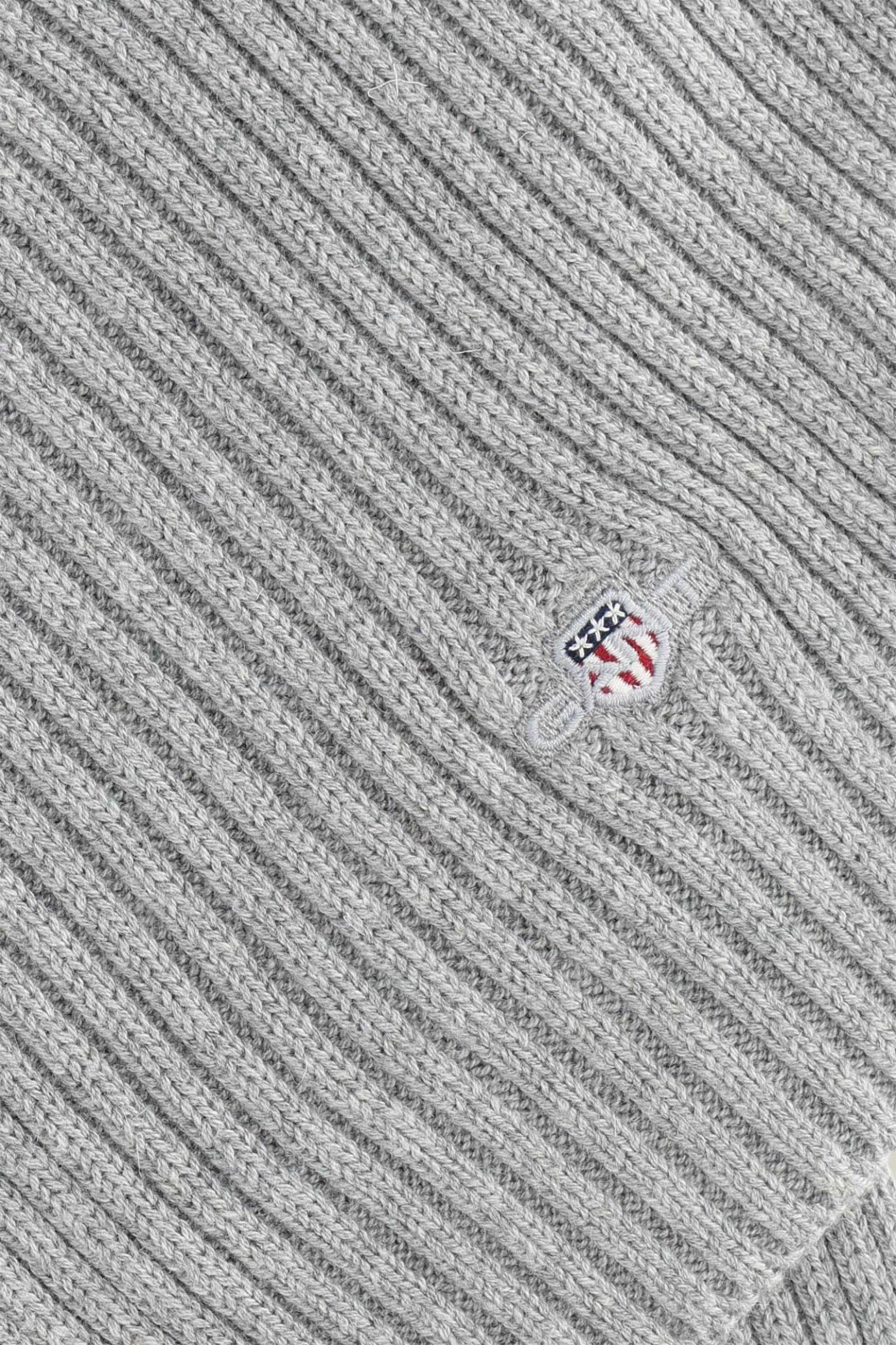 Gant Ανδρικό Πλεκτό Κασκόλ Ribbed με Κεντημένο Λογότυπο - 9910048 Γκρι