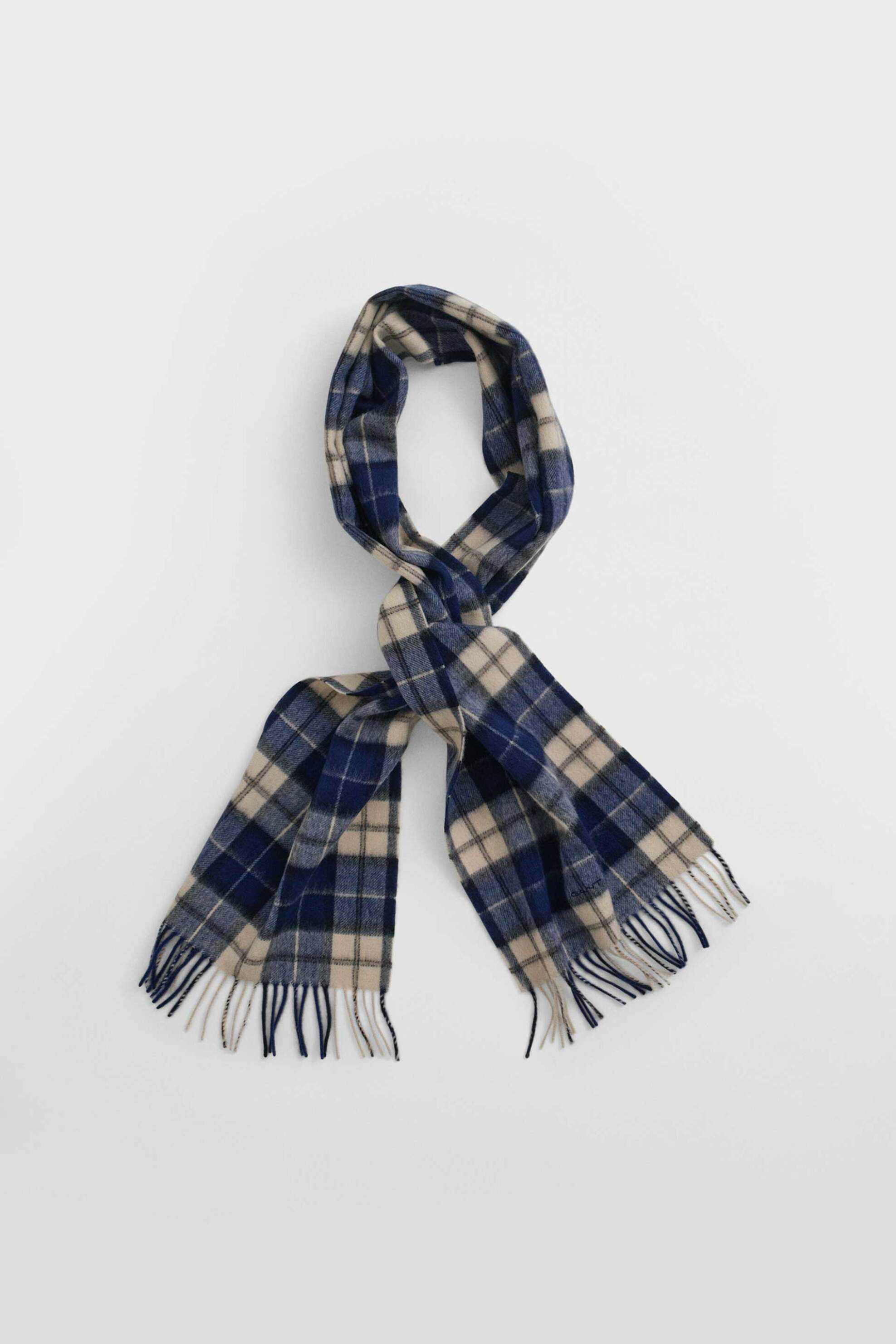 Gant ανδρικό μάλλινο κασκόλ με καρό σχέδιο και κρόσσια - 9920249 Μπλε Σκούρο