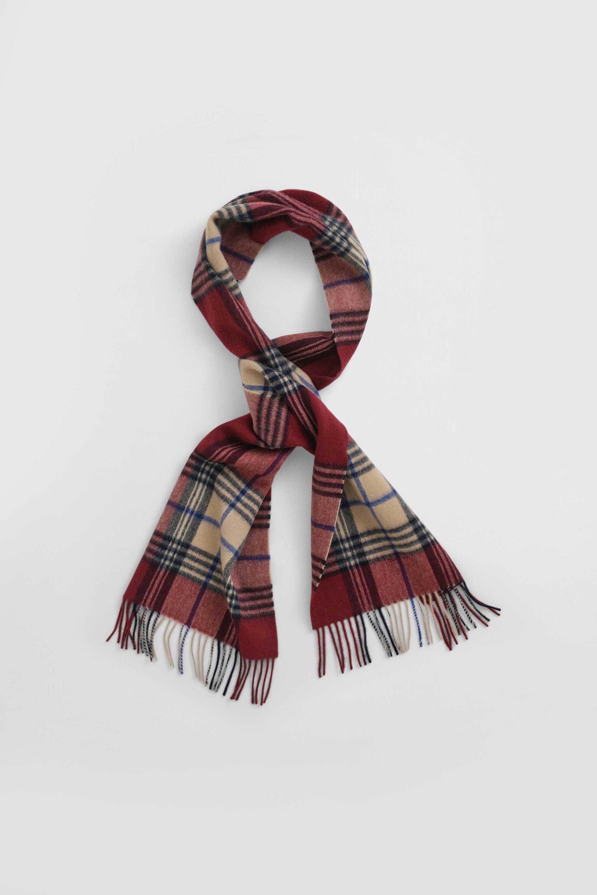 Gant ανδρικό μάλλινο κασκόλ με καρό σχέδιο και κρόσσια - 9920249 Μπορντό