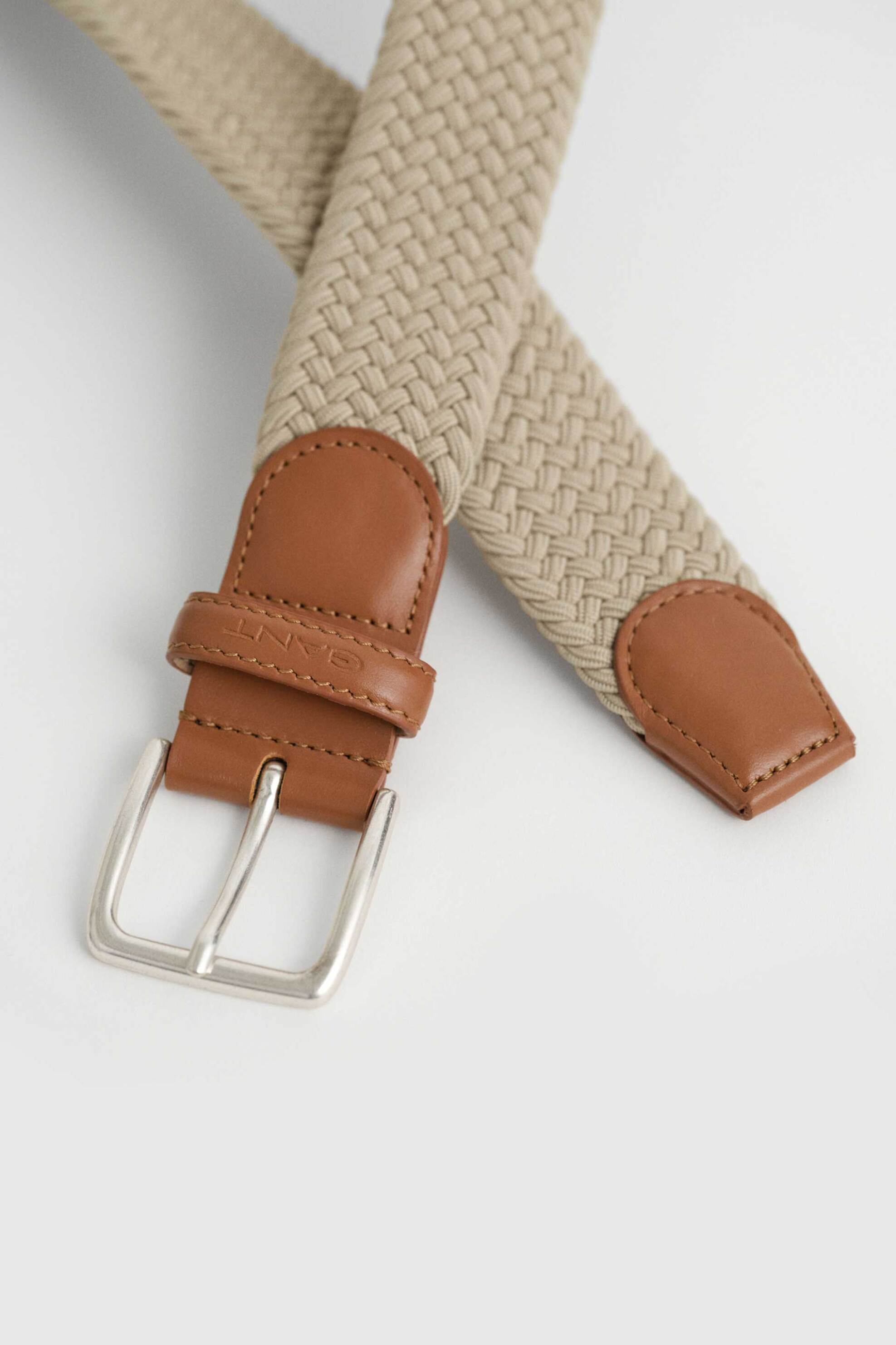 Gant ανδρική ζώνη με πλεκτό σχέδιο και ανάγλυφο λογότυπο - 9940173 Μπεζ φωτογραφία