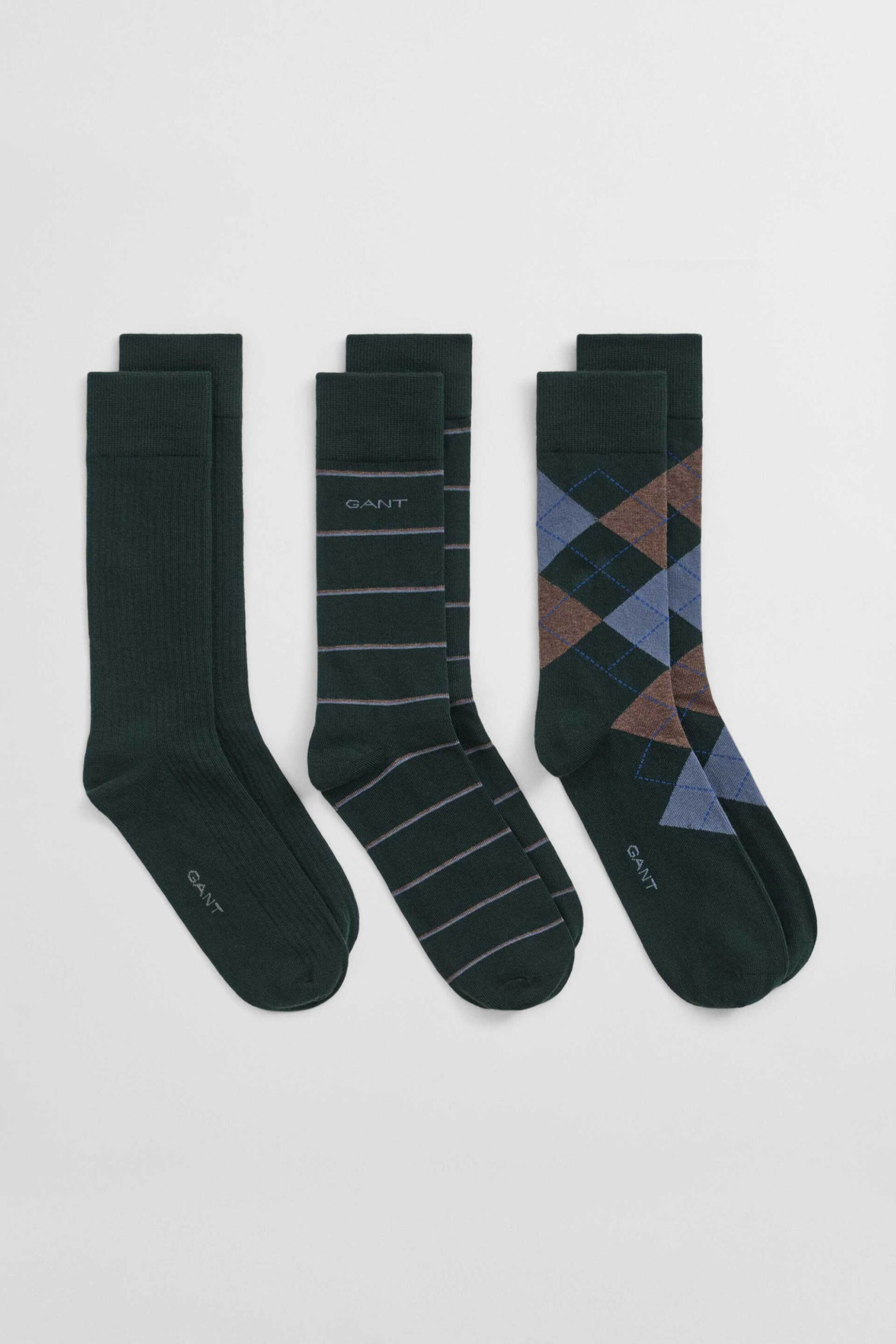 Gant σετ ανδρικές μακριές κάλτσες σε διάφορα σχέδια (3 ζευγάρια) - 9960334 Πράσινο Σκούρο