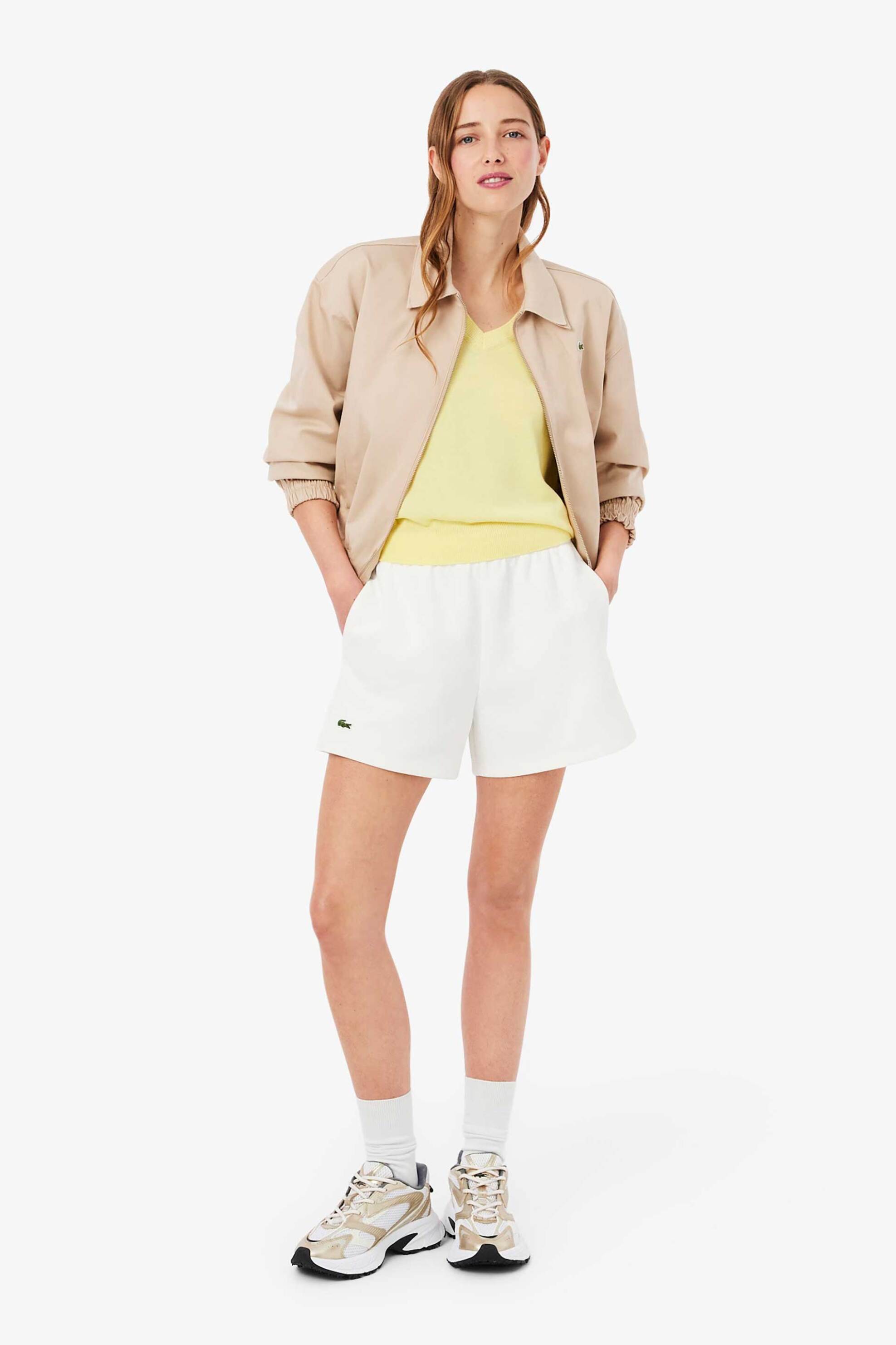 Lacoste Lacoste γυναικείο σορτς πικέ με κεντημένο λογότυπο - GF6901-00 Λευκό