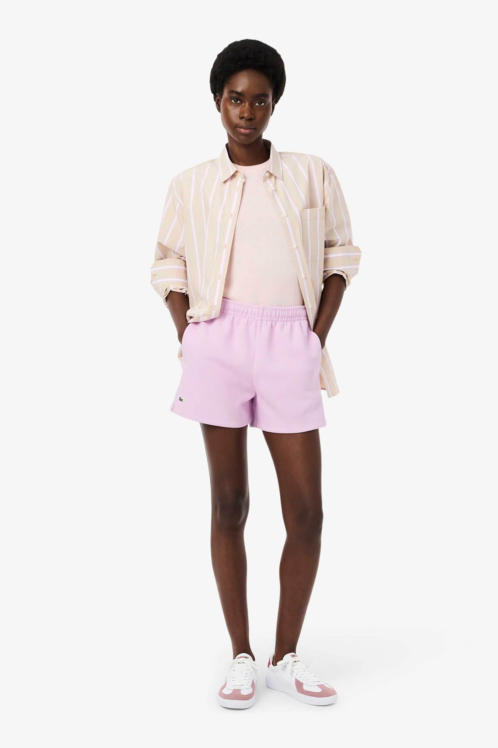 Lacoste Lacoste γυναικείο σορτς πικέ με κεντημένο λογότυπο - GF6901-00 Ροζ Ανοιχτό