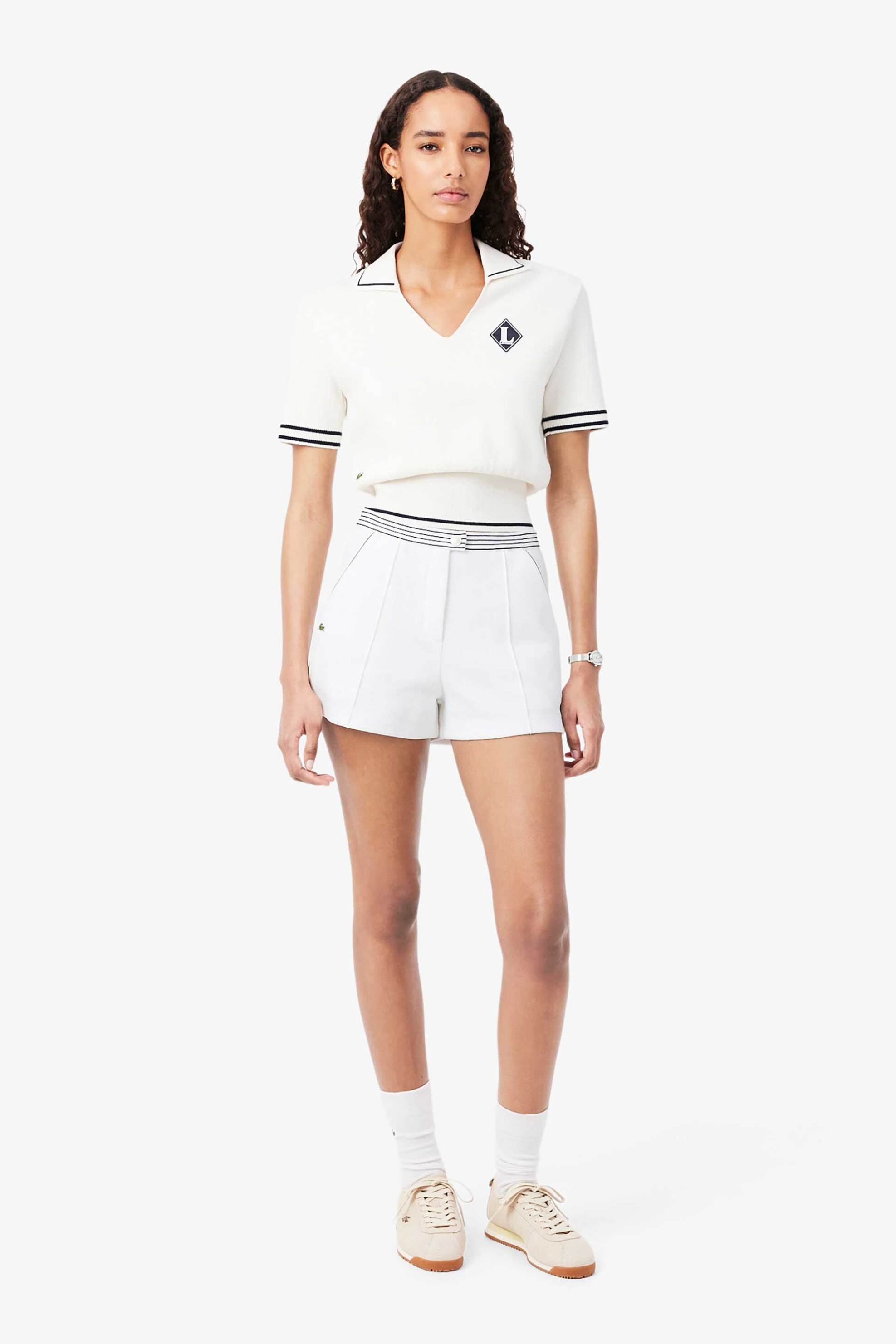 Lacoste Lacoste γυναικείο σορτς πικέ με κεντημένο λογότυπο και contrast ριγέ μέση - GF9835 Λευκό