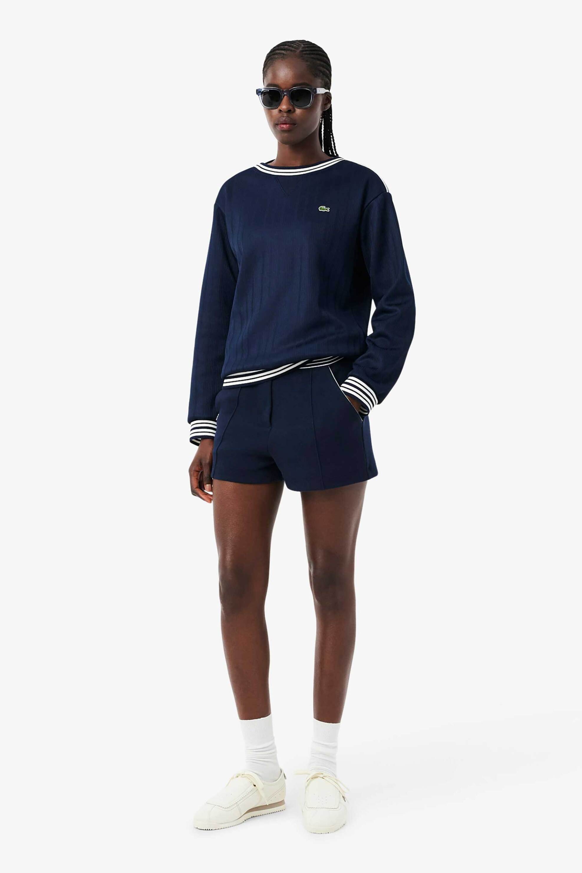 Lacoste Lacoste γυναικείο σορτς πικέ με κεντημένο λογότυπο και contrast ριγέ μέση - GF9835 Μπλε Σκούρο