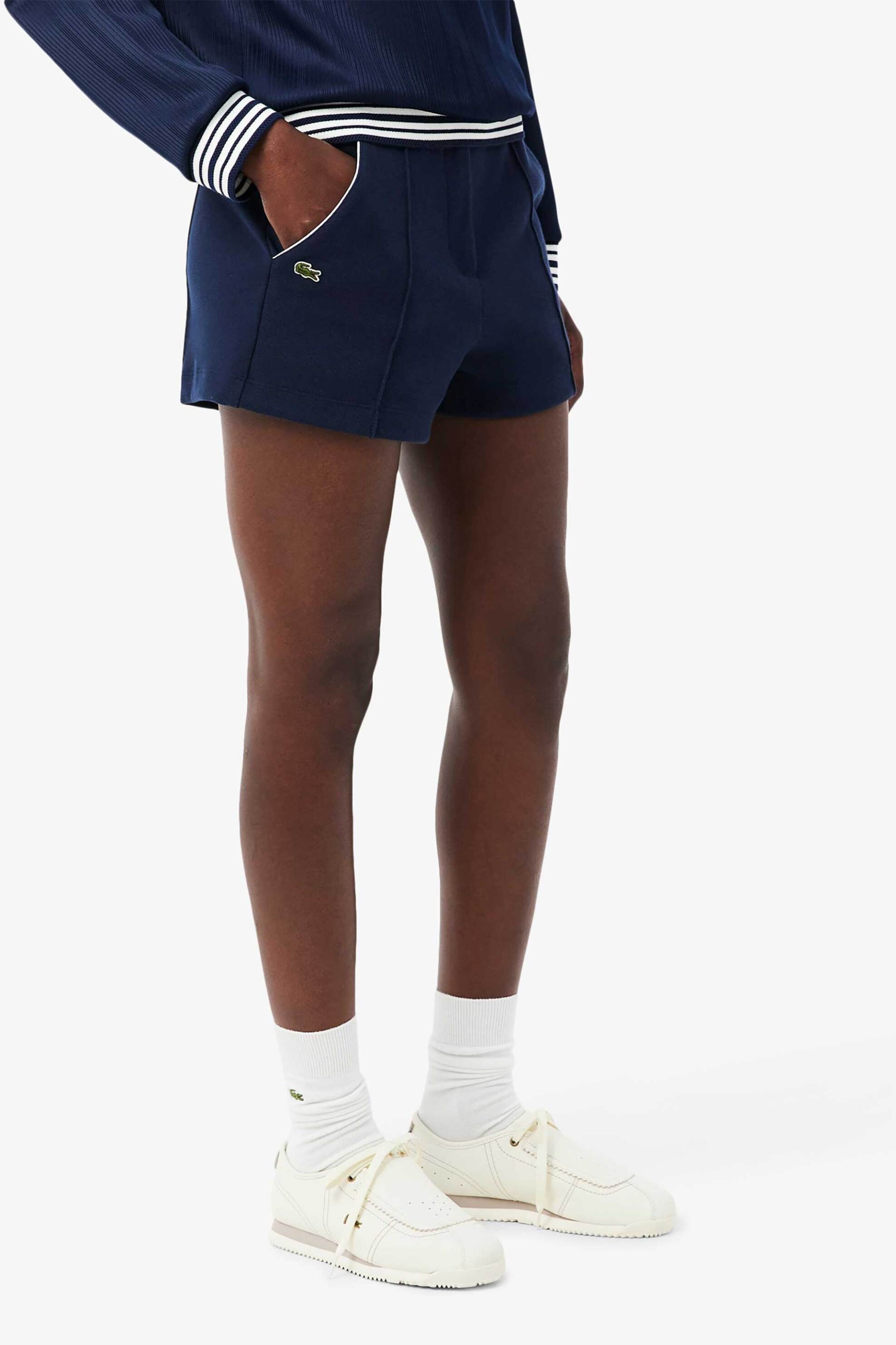 Lacoste γυναικείο σορτς πικέ με κεντημένο λογότυπο και contrast ριγέ μέση - GF9835 Μπλε Σκούρο
