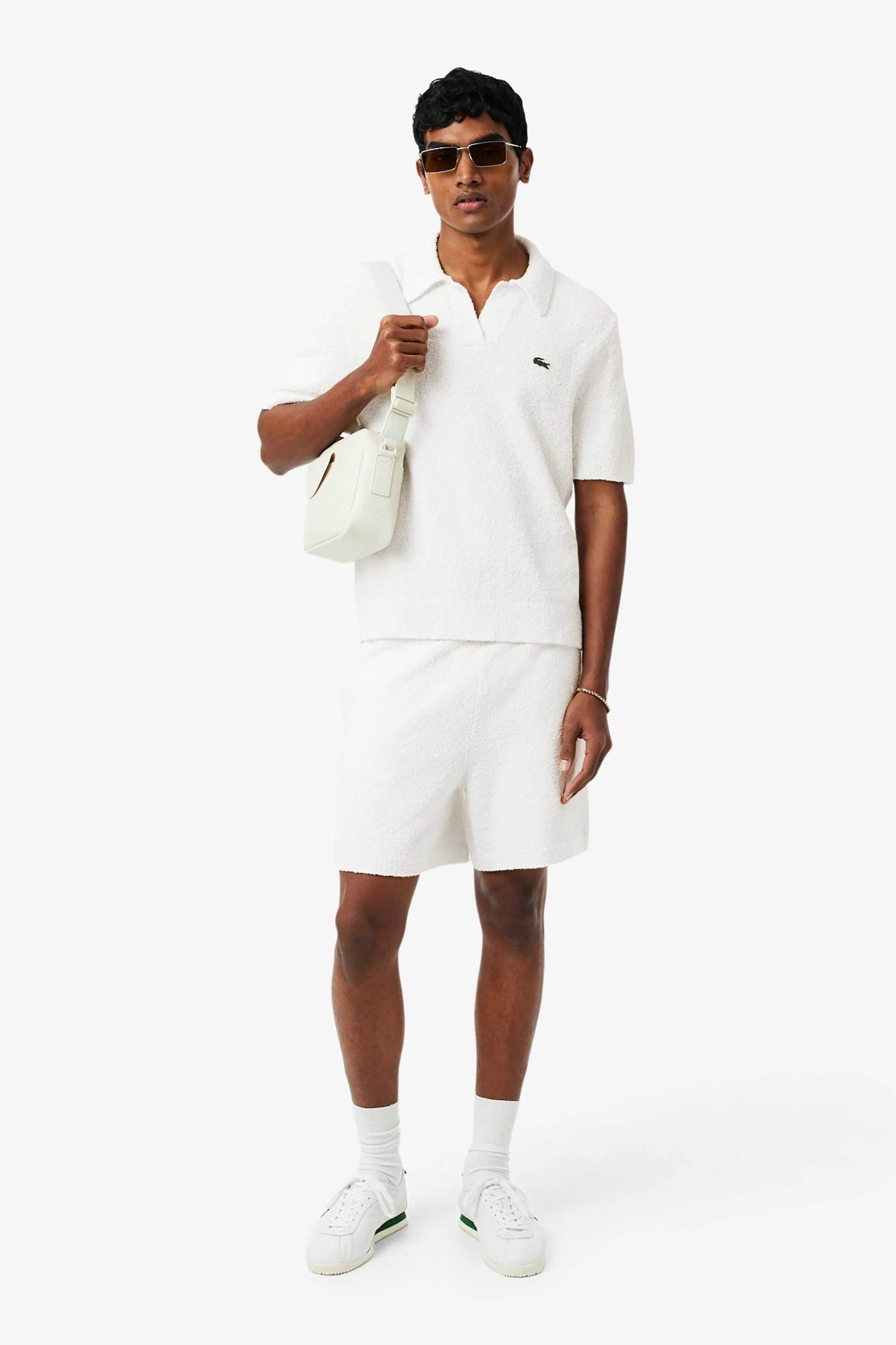 Lacoste ανδρική βερμούδα μπουκλέ με κεντημένο λογότυπο Relaxed Fit - GH0799 Λευκό