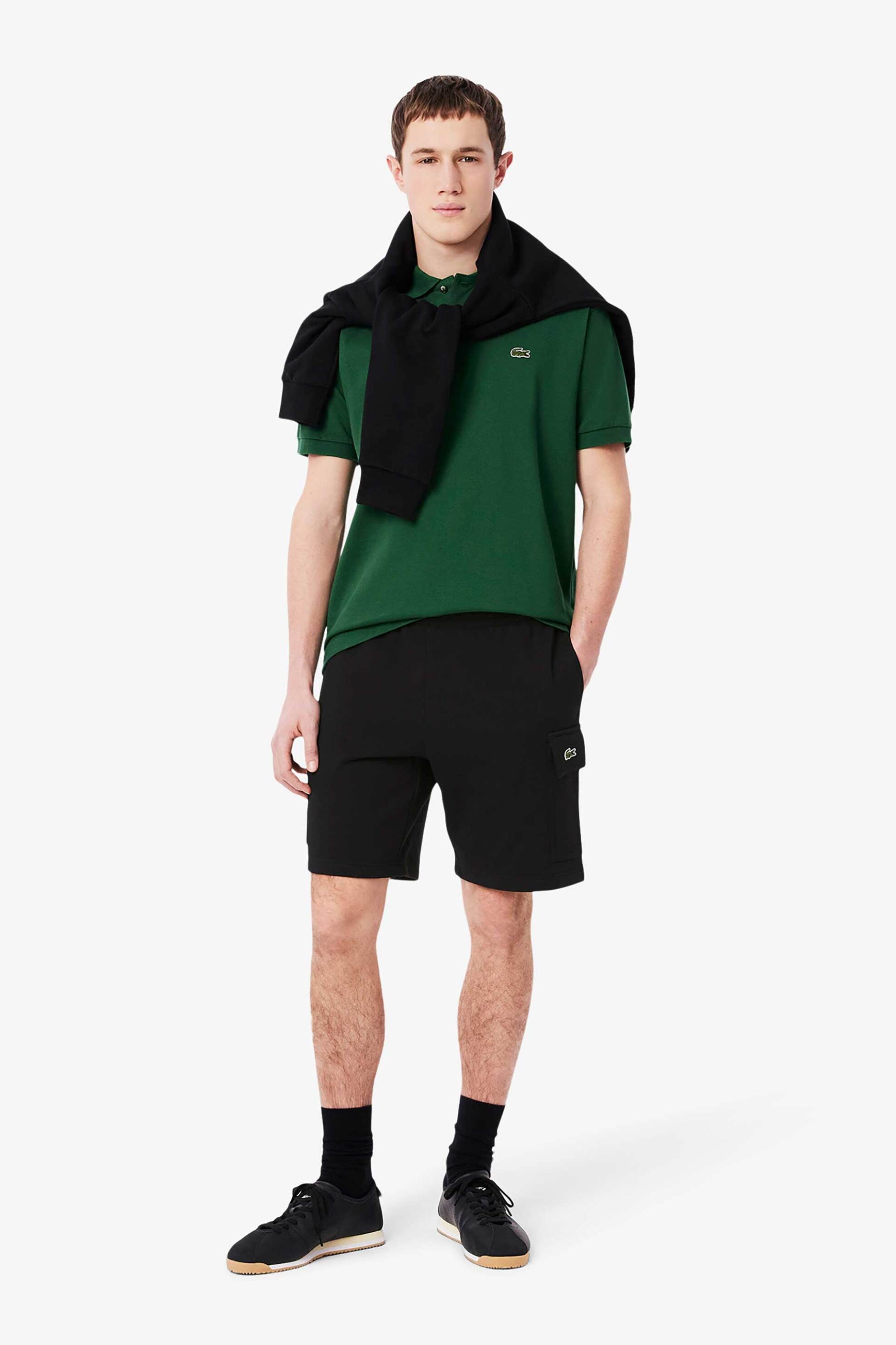 Lacoste ανδρική βερμούδα cargo με ελαστική μέση και λογότυπο Regular Straight Fit - GH9743-00 Μαύρο