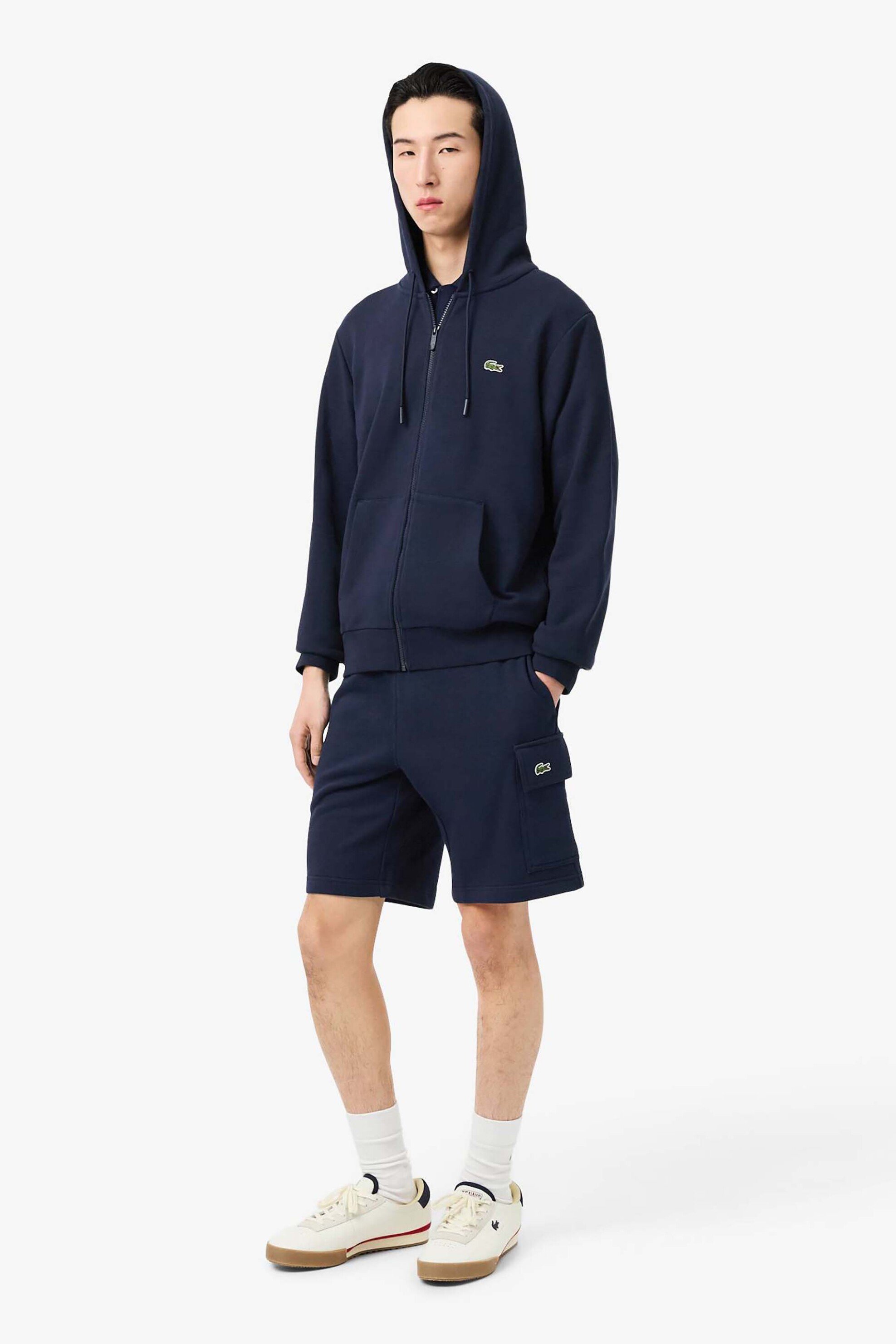 Lacoste ανδρική βερμούδα cargo με ελαστική μέση και λογότυπο Regular Straight Fit - GH9743-00 Μπλε Σκούρο