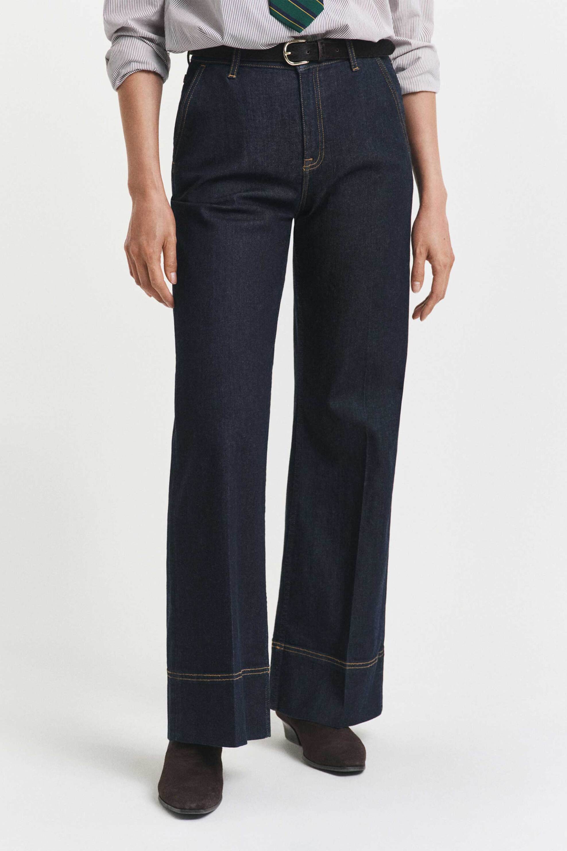 Gant γυναικείο τζιν παντελόνι με contrast ραφές Wide Flared Fit - 4100258 Denim Blue Σκούρο