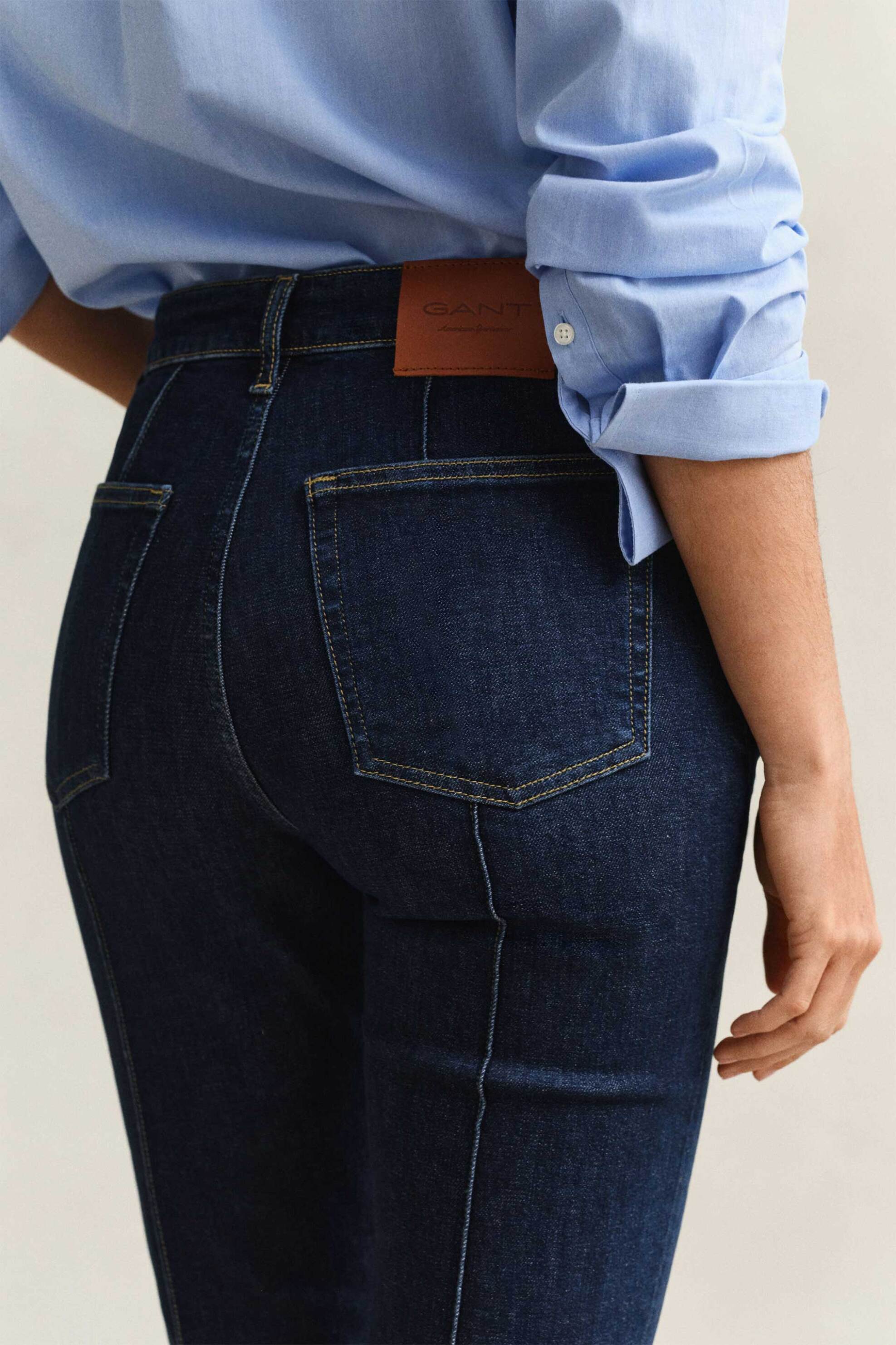 Gant Γυναικείο Τζιν Παντελόνι Πεντάτσεπο Flared Slim Fit - 4100315 Denim Blue Σκούρο