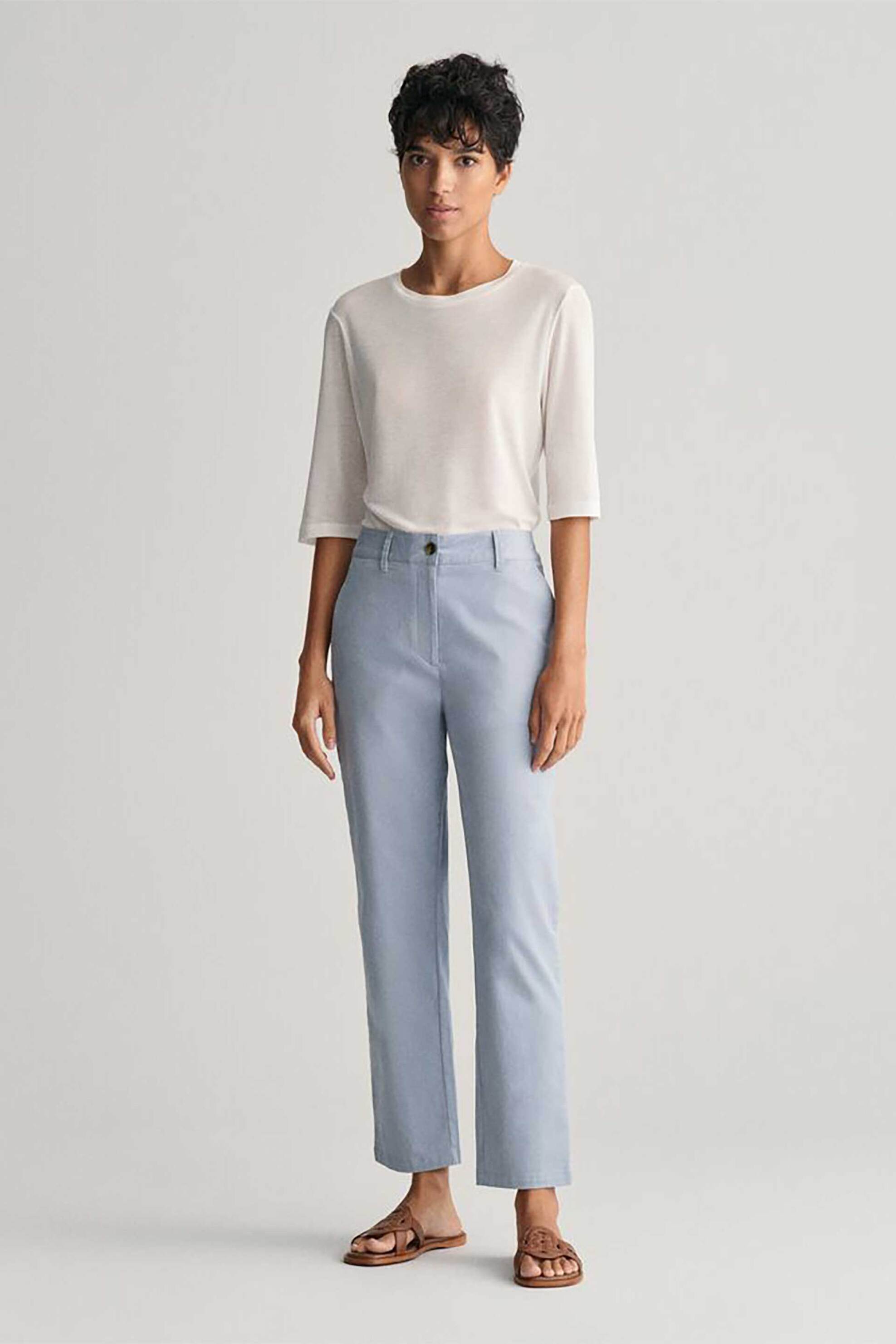 GANT Gant γυναικείο παντελόνι chino μονόχρωμο cropped με τσέπες Slim Fit - 4150261 Μπλε Ανοιχτό