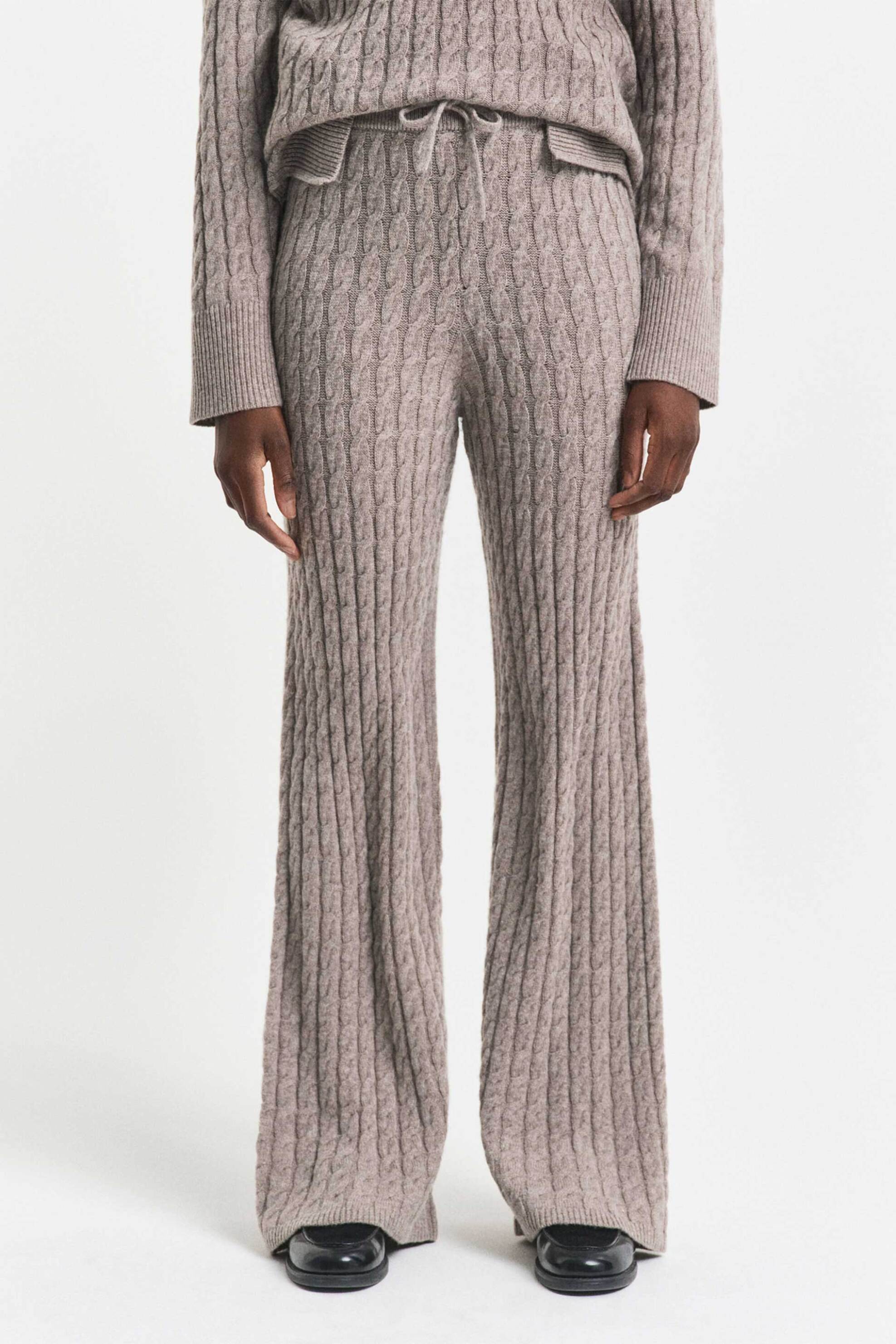 Gant γυναικείο μάλλινο παντελόνι με cable knit pattern Regular Fit - 4150371 Μπεζ