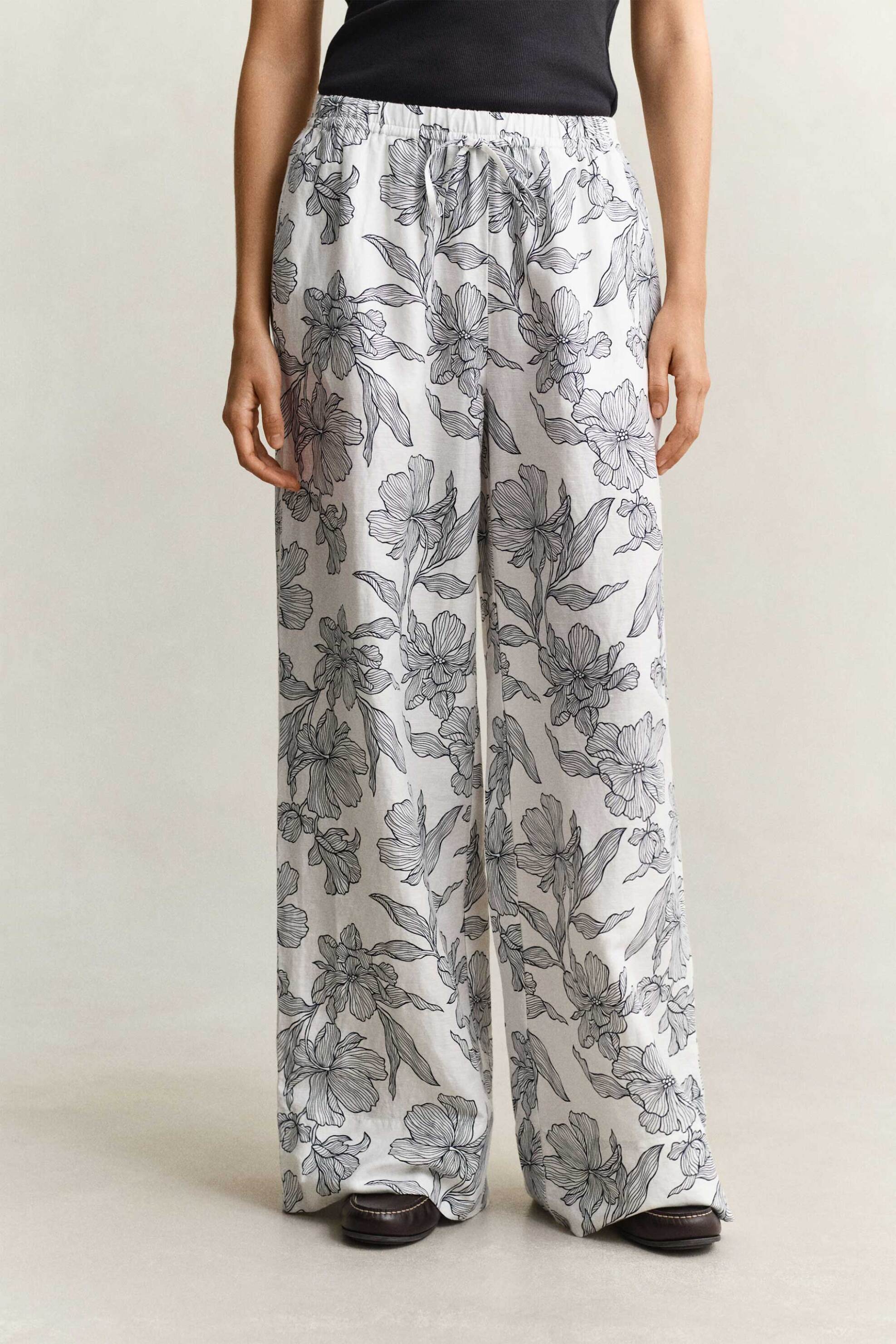 GANT Gant γυναικείο παντελόνι με floral print και ελαστική μέση Relaxed Fit - 4150396 Λευκό - 2