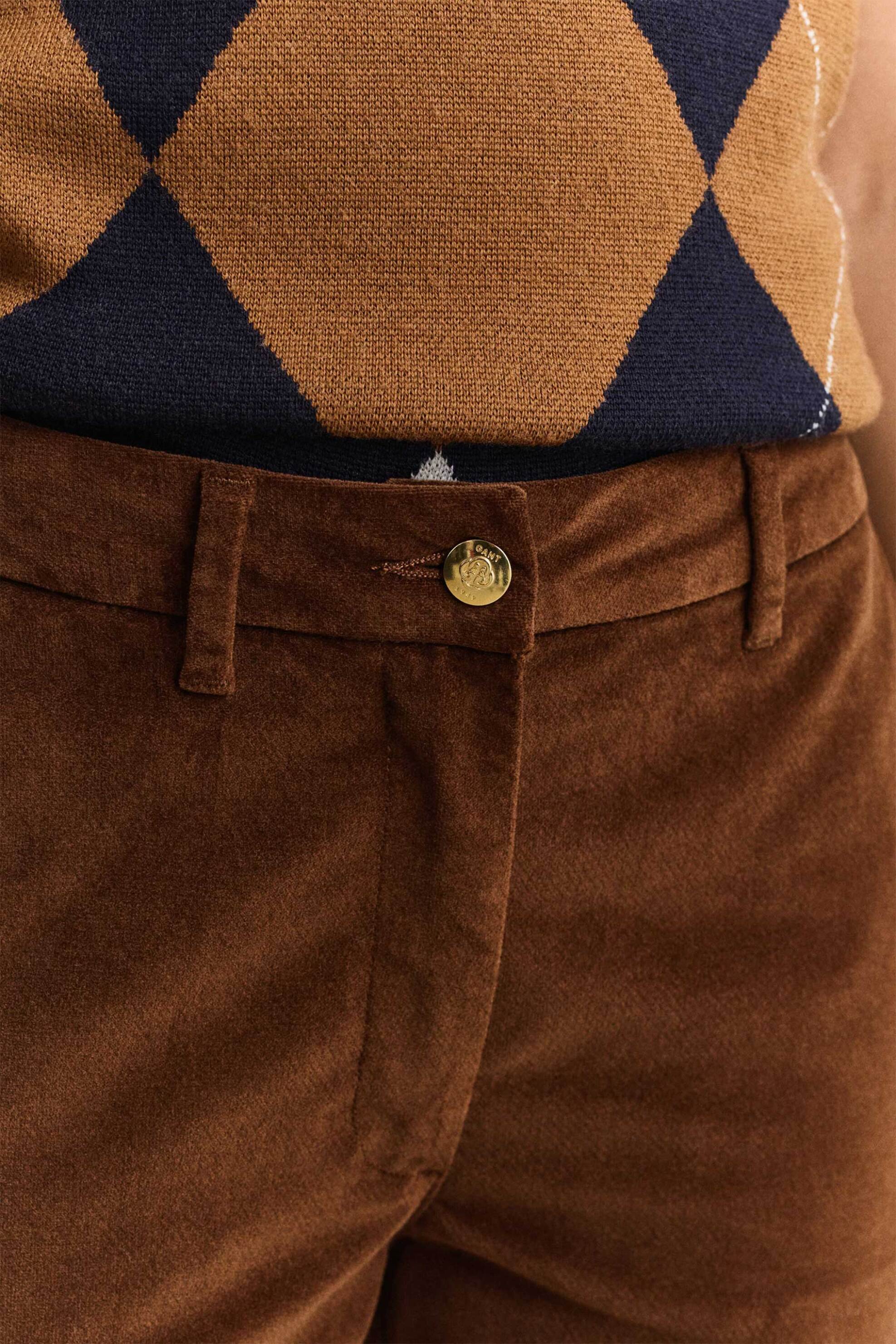 GANT Gant γυναικείο παντελόνι με βελούδινη υφή Flared Slim Fit - 4150420 Καφέ - 4