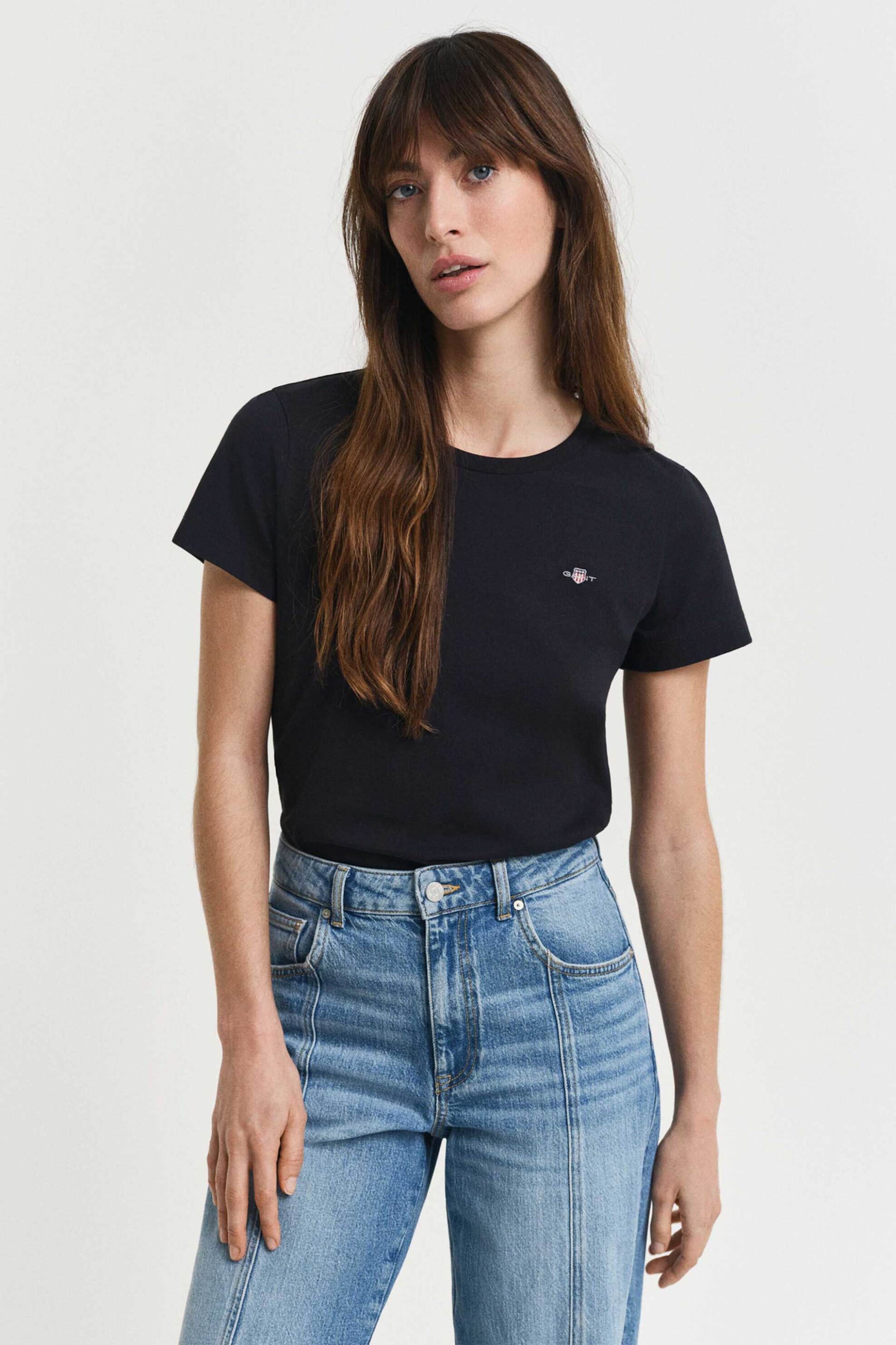 Gant γυναικείο T-shirt μονόχρωμο με κεντημένο λογότυπο Regular Fit - 4200200 Μαύρο