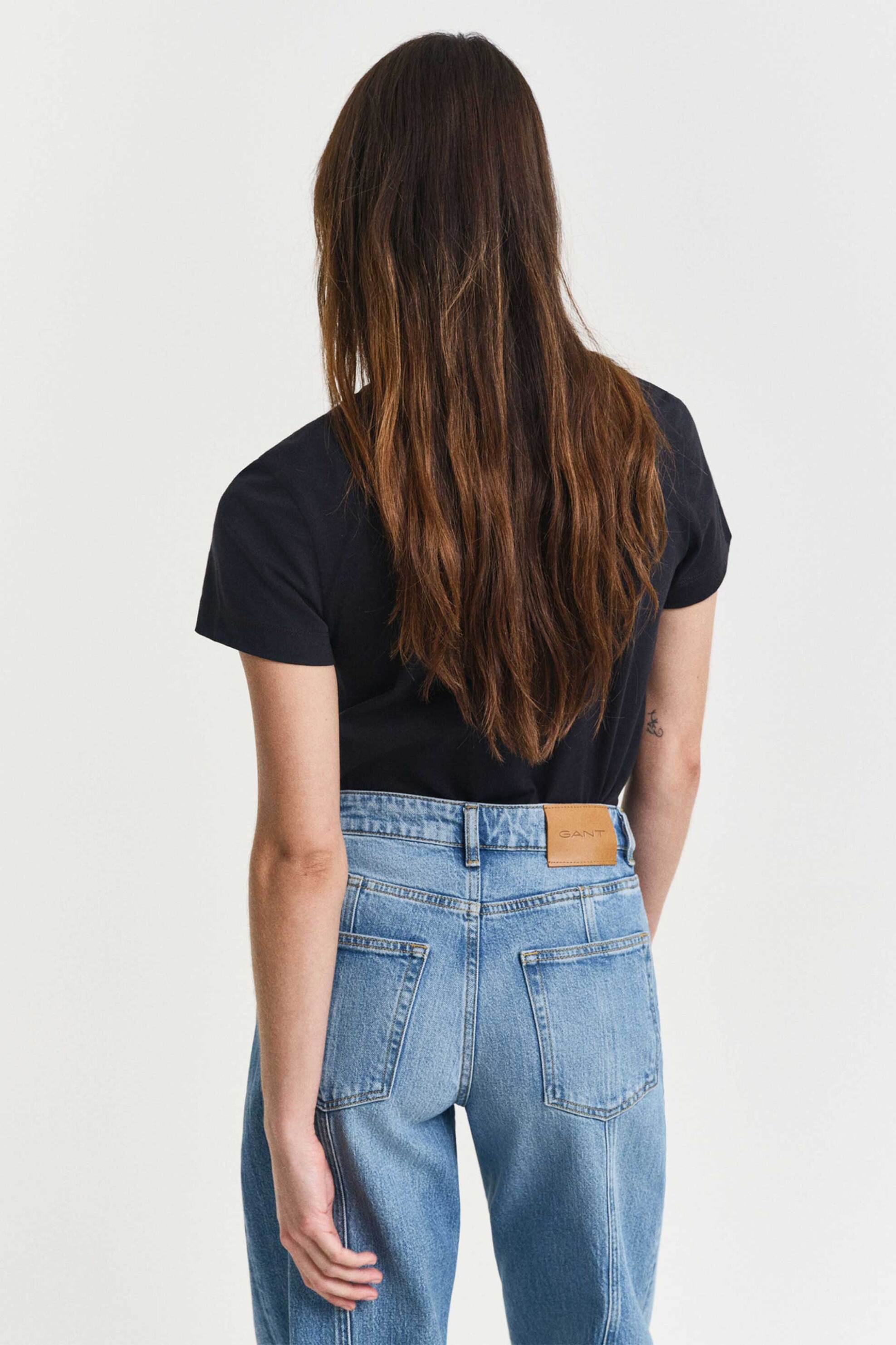 Gant Γυναικείο T-Shirt Μονόχρωμο με Κεντημένο Λογότυπο Regular Fit - 4200200 Μαύρο