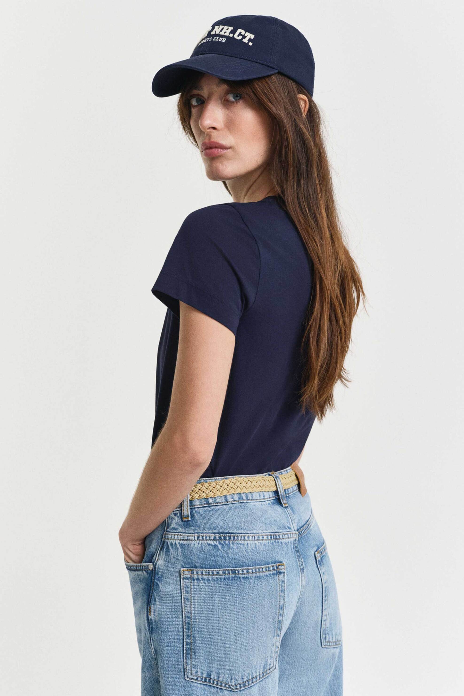 Gant Γυναικείο T-Shirt Μονόχρωμο με Κεντημένο Λογότυπο Regular Fit - 4200200 Μπλε Σκούρο