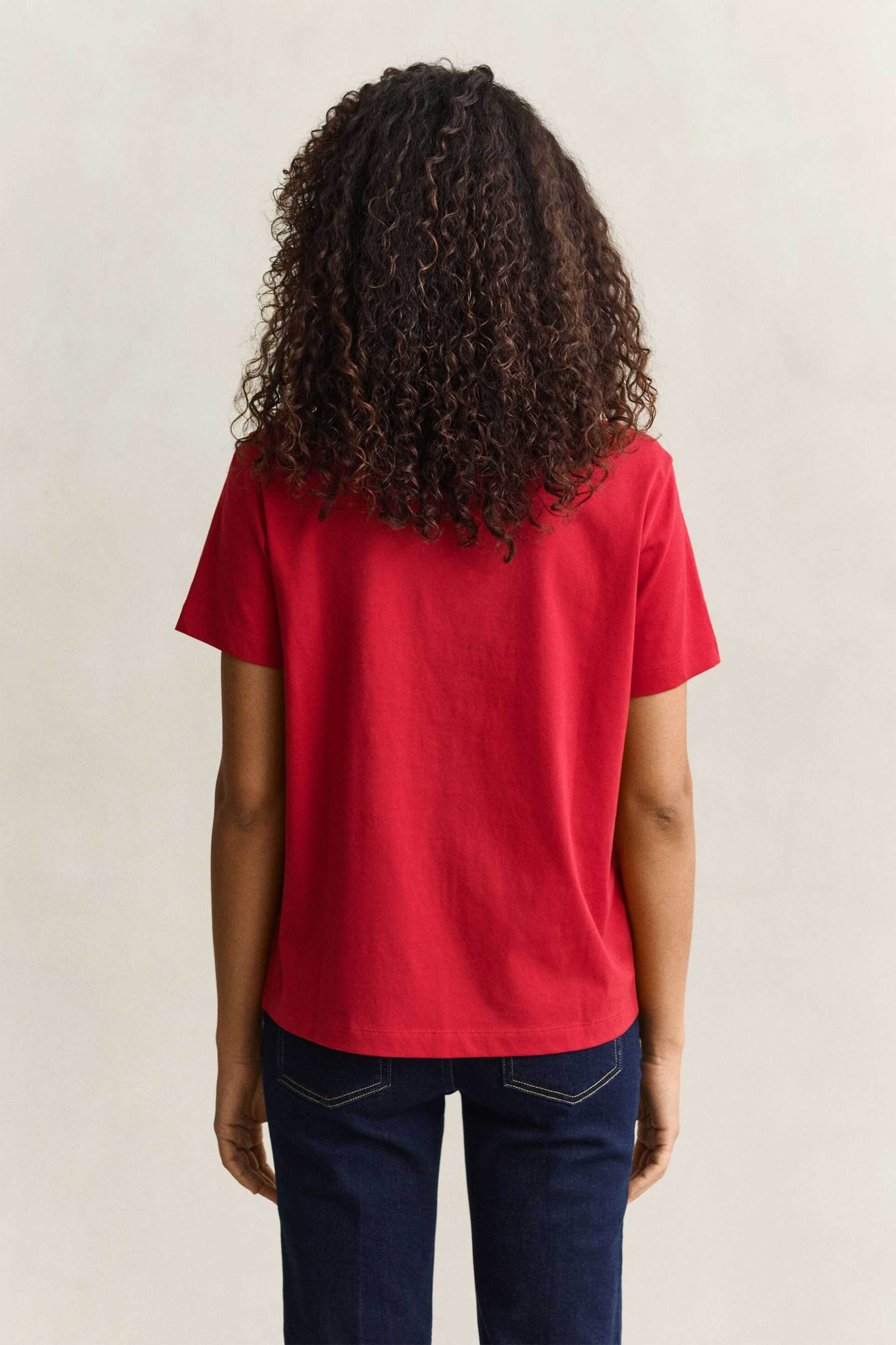 Gant Γυναικείο T-Shirt Μονόχρωμο με Κεντημένο Λογότυπο Regular Fit - 4200200 Κόκκινο