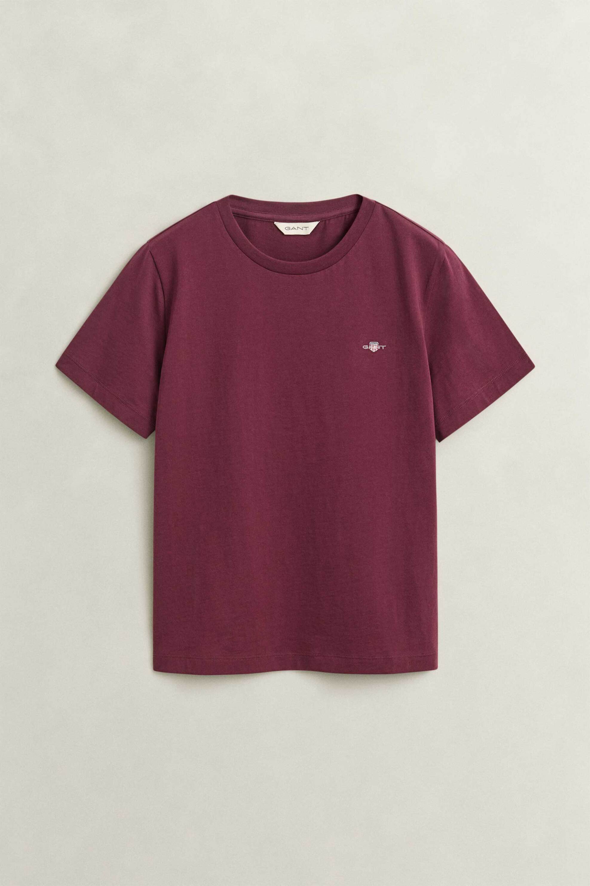 Gant γυναικείο T-shirt μονόχρωμο με κεντημένο λογότυπο Regular Fit - 4200200 Μπορντό Σκούρο