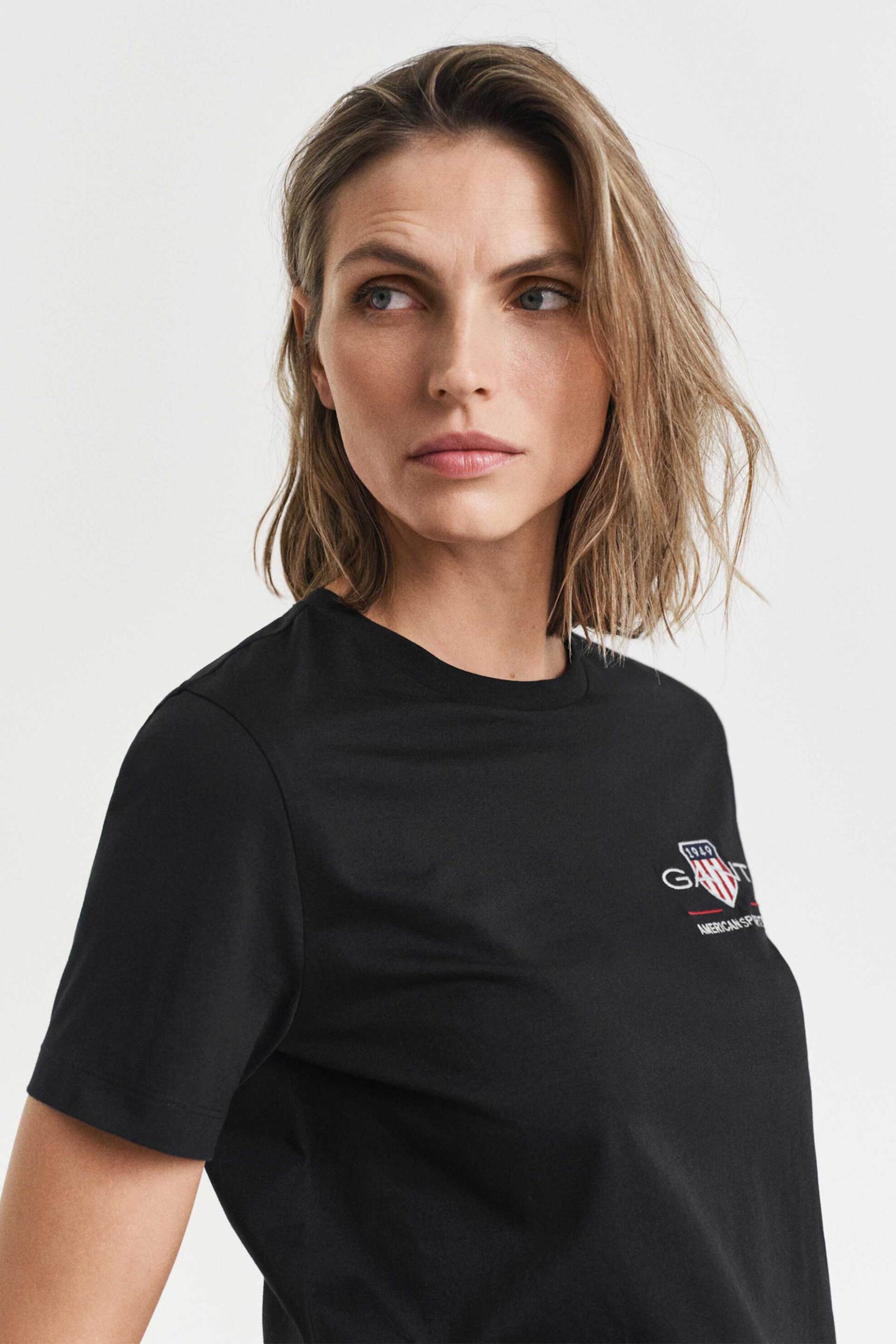 GANT Gant γυναικείο T-shirt με κεντημένο graphic logo Regular Fit - 4200277 Μαύρο - 2