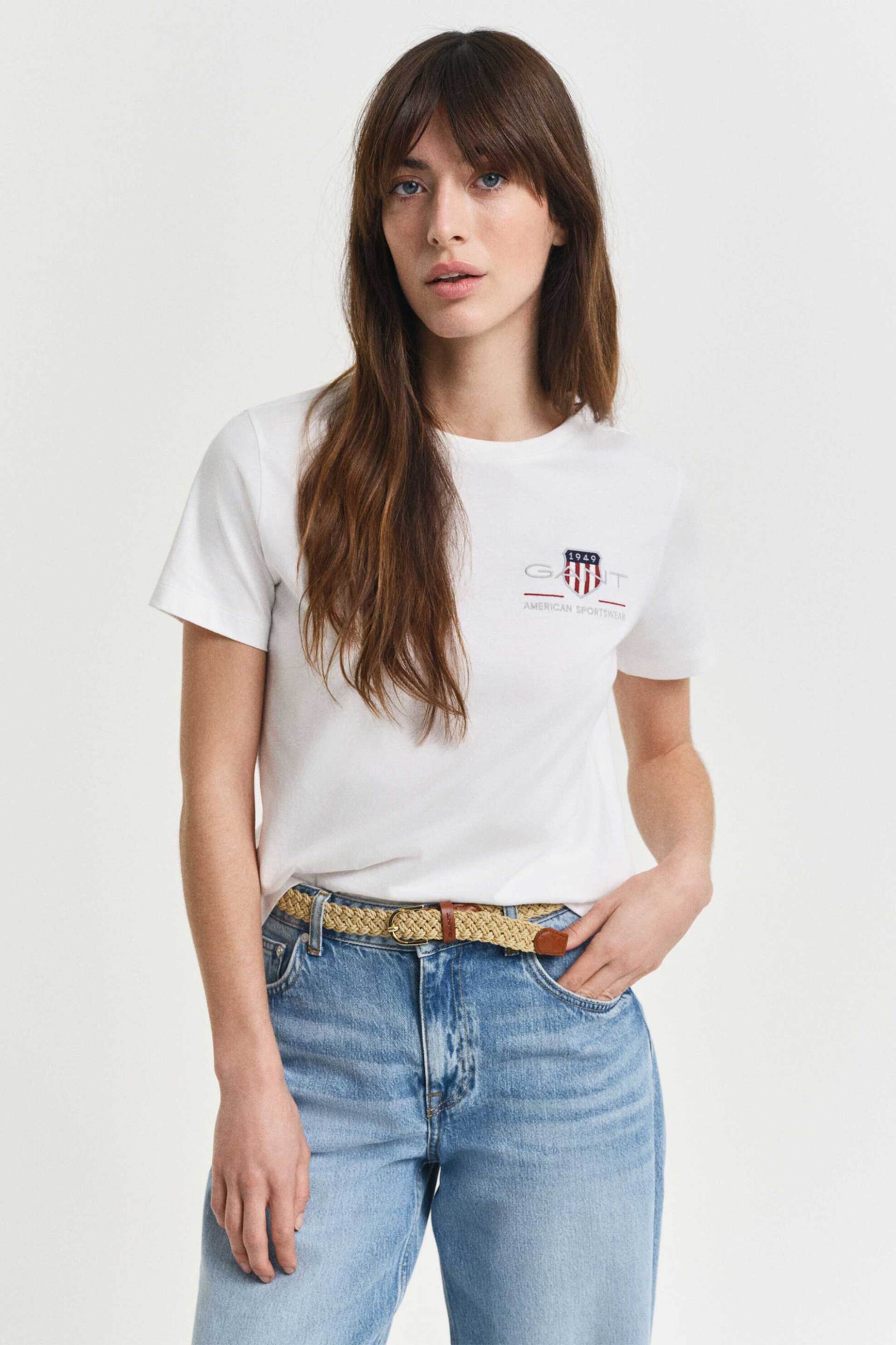 GANT Gant γυναικείο T-shirt με κεντημένο graphic logo Regular Fit - 4200277 Λευκό