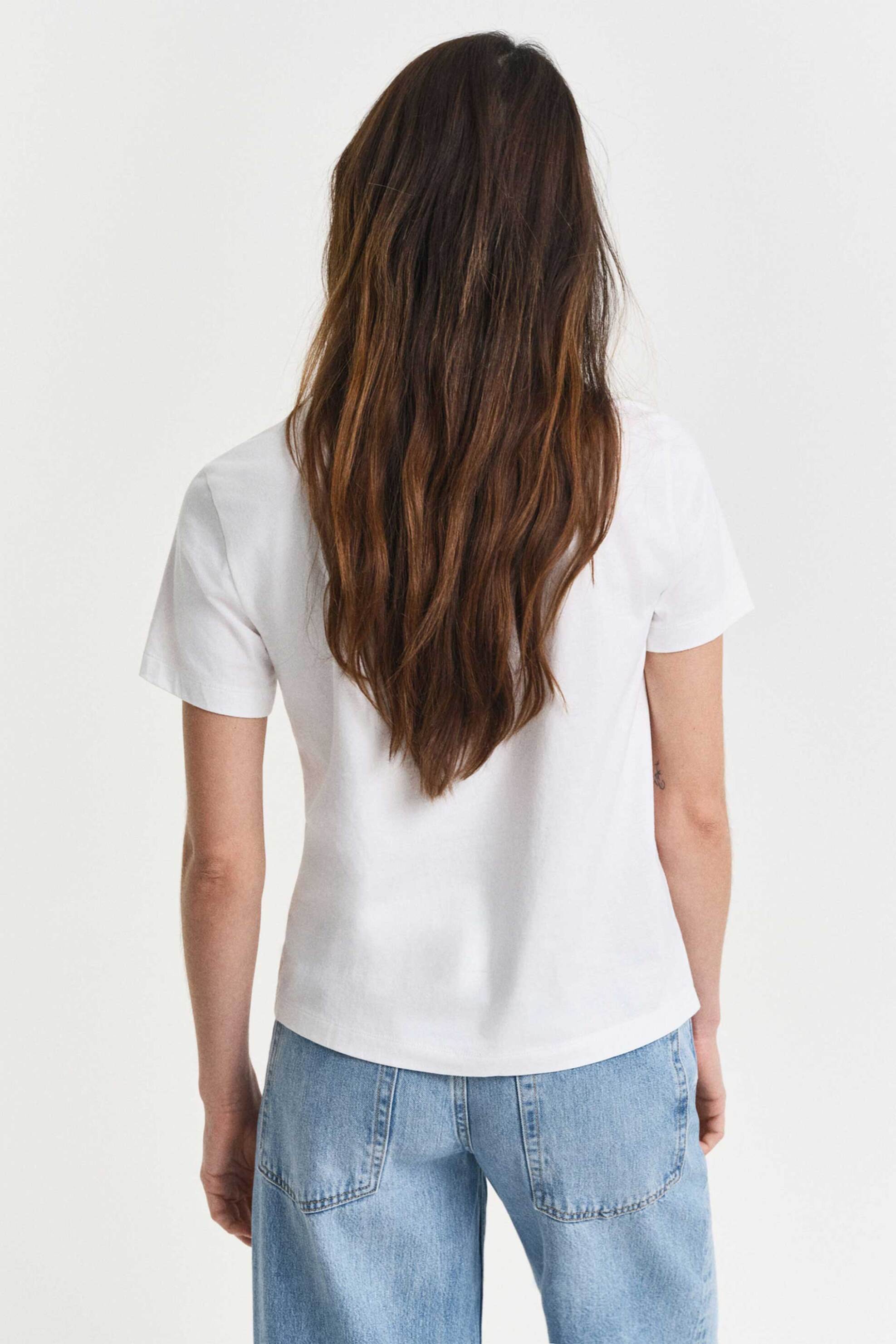 GANT Gant γυναικείο T-shirt με κεντημένο graphic logo Regular Fit - 4200277 Λευκό - 3