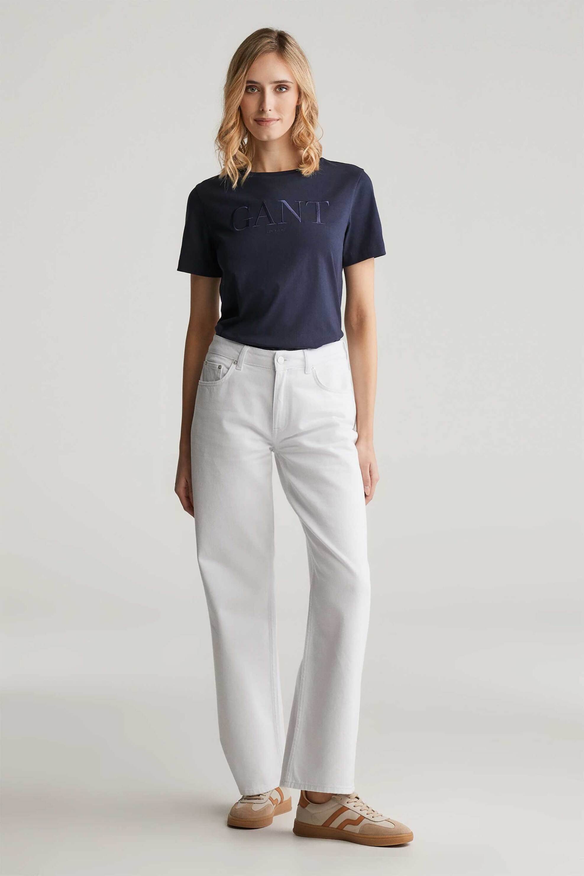 GANT Gant γυναικείο T-shirt με ton-sur-ton κεντημένο λογότυπο Regular Fit - 4200502 Μπλε Σκούρο - 2