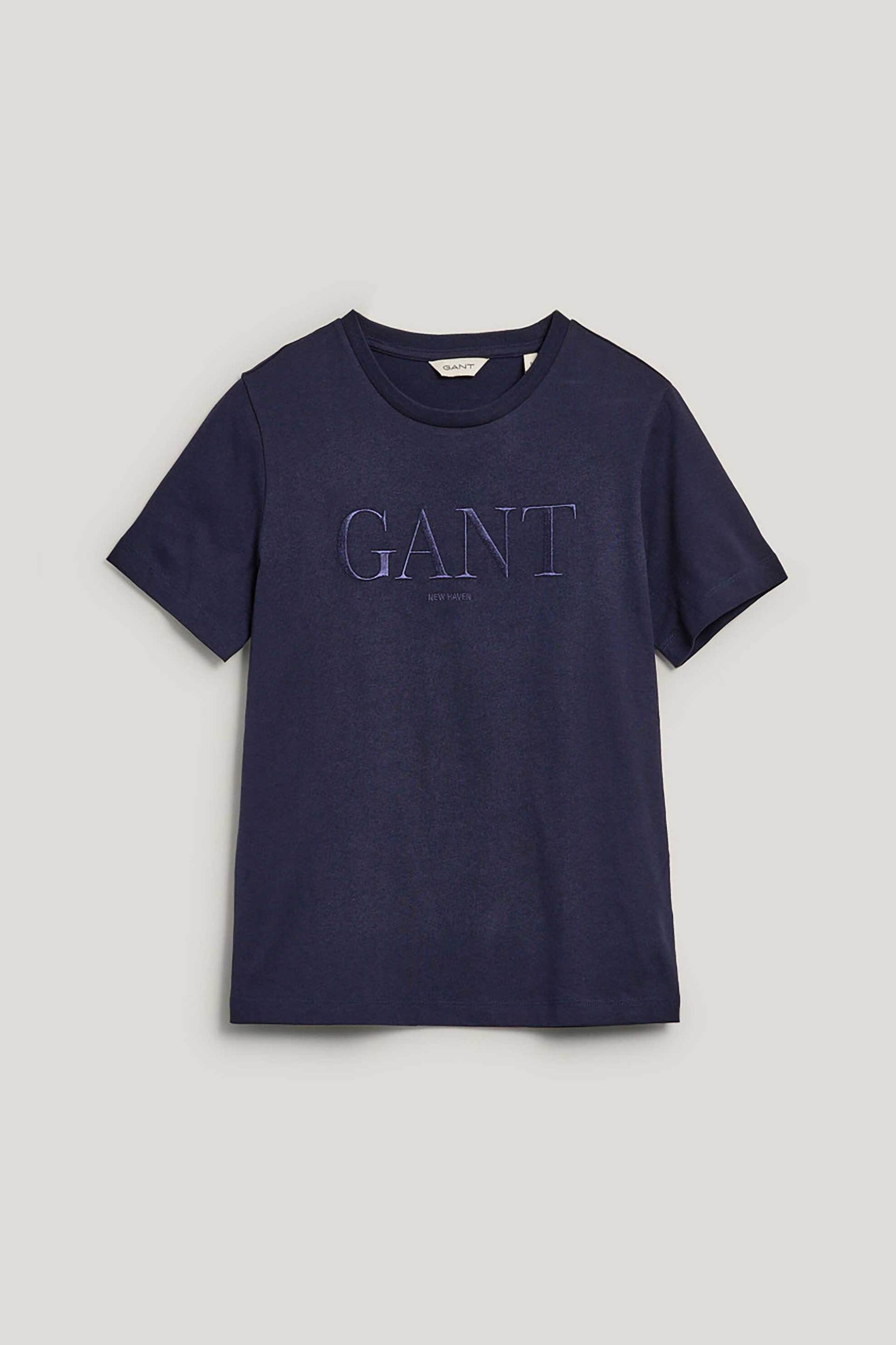 Gant Γυναικείο T-Shirt με Ton-Sur-Ton Κεντημένο Λογότυπο Regular Fit - 4200502 Μπλε Σκούρο