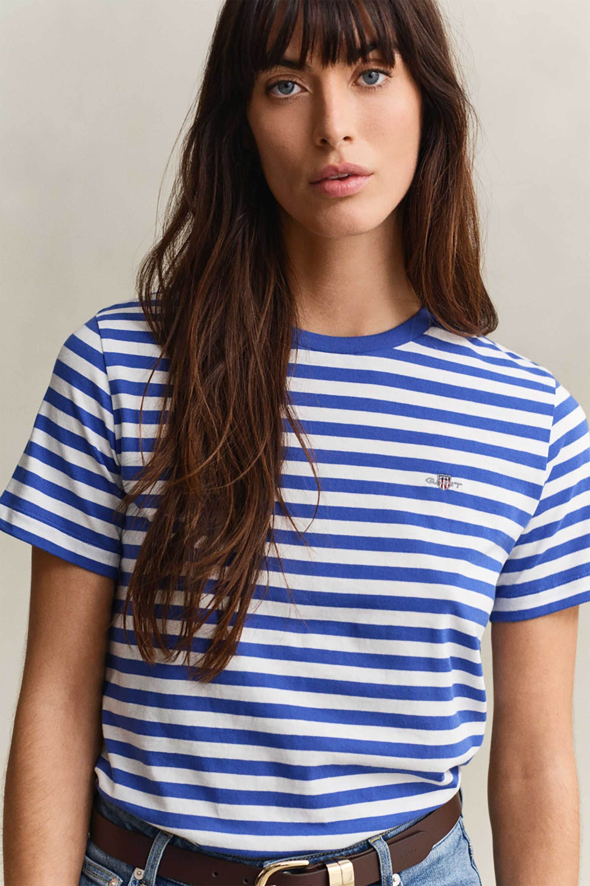 Gant γυναικείο T-shirt με ριγέ σχέδιο και κεντημένο λογότυπο Regular Fit - 4200564 Μπλε