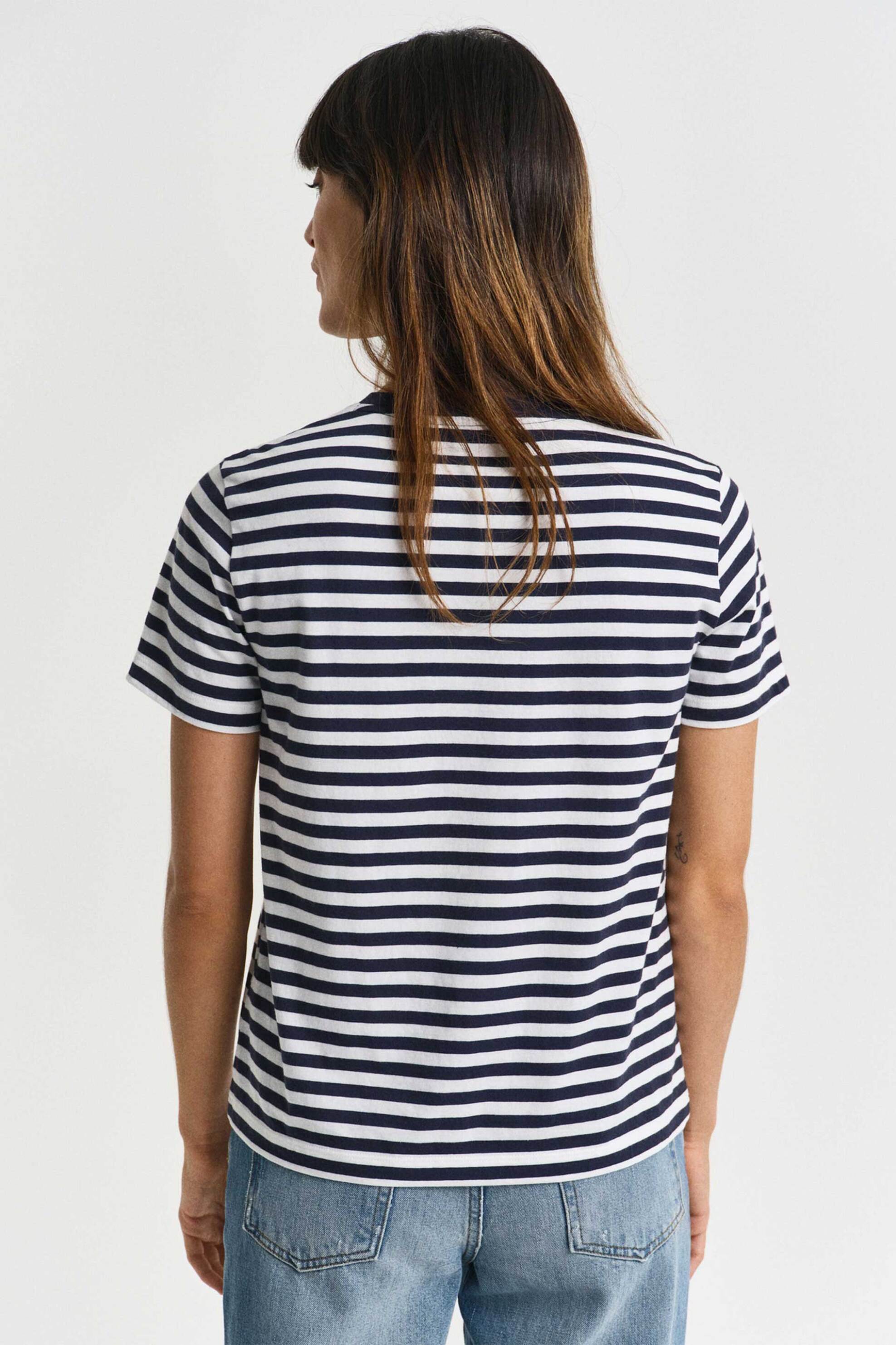 Gant Γυναικείο T-Shirt με Ριγέ Σχέδιο Και Κεντημένο Λογότυπο Regular Fit - 4200564 Μπλε Σκούρο