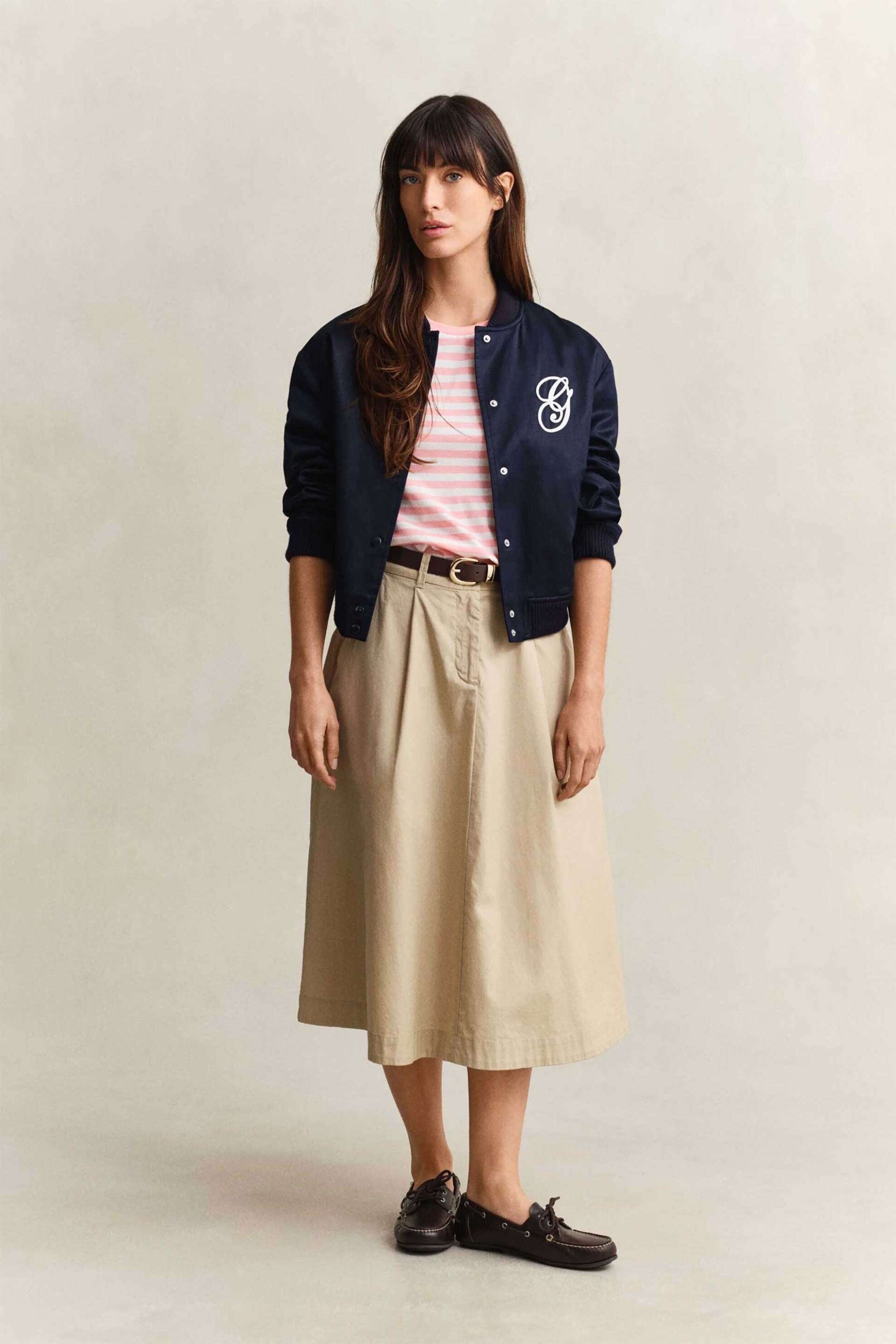 GANT Gant γυναικείο T-shirt με ριγέ σχέδιο και κεντημένο λογότυπο Regular Fit - 4200564 Ροζ - 3