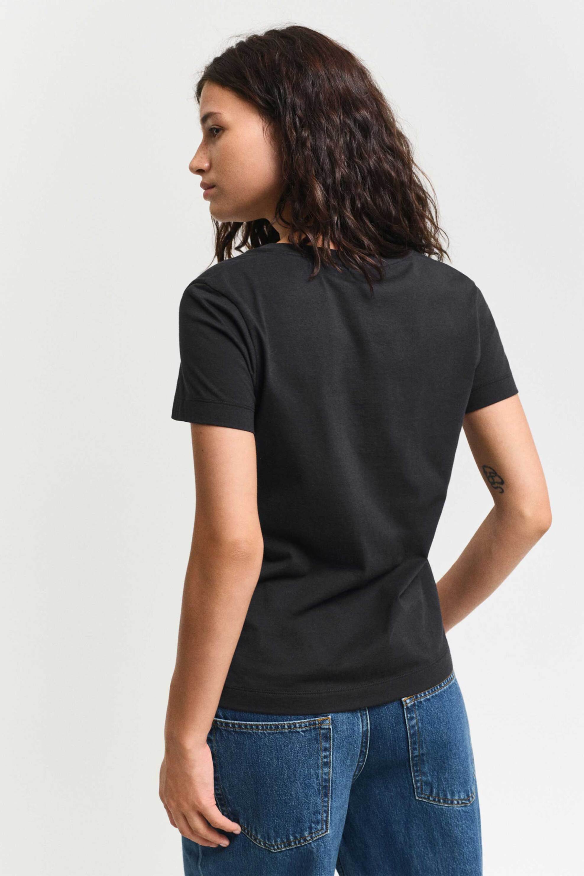 Gant γυναικείο T-shirt μονόχρωμο με κεντημένο λογότυπο Regular Fit - 4200750 Μαύρο φωτογραφία