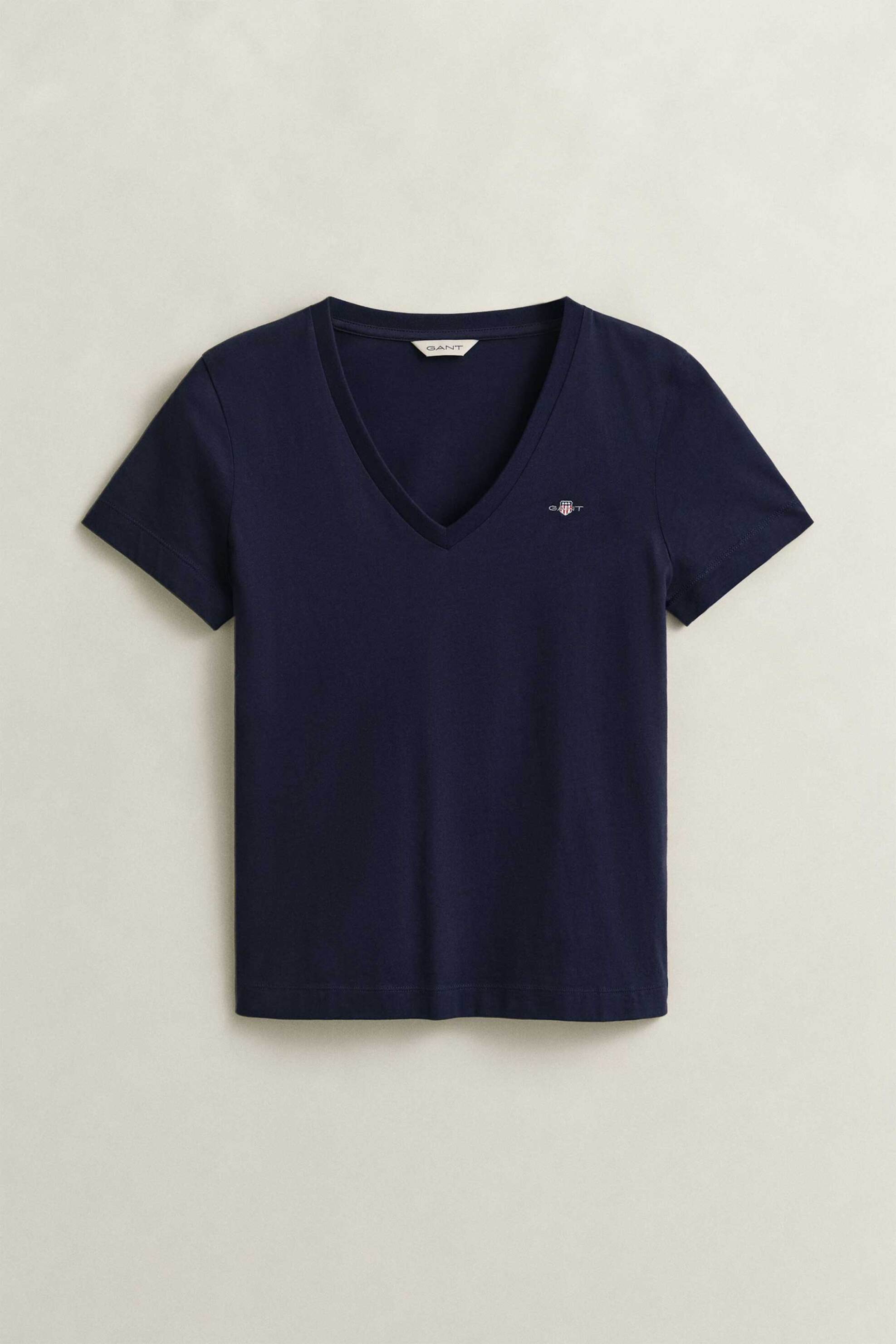 GANT Gant γυναικείο T-shirt με V και κεντημένο λογότυπο Regular Fit - 4200750 Μπλε Σκούρο
