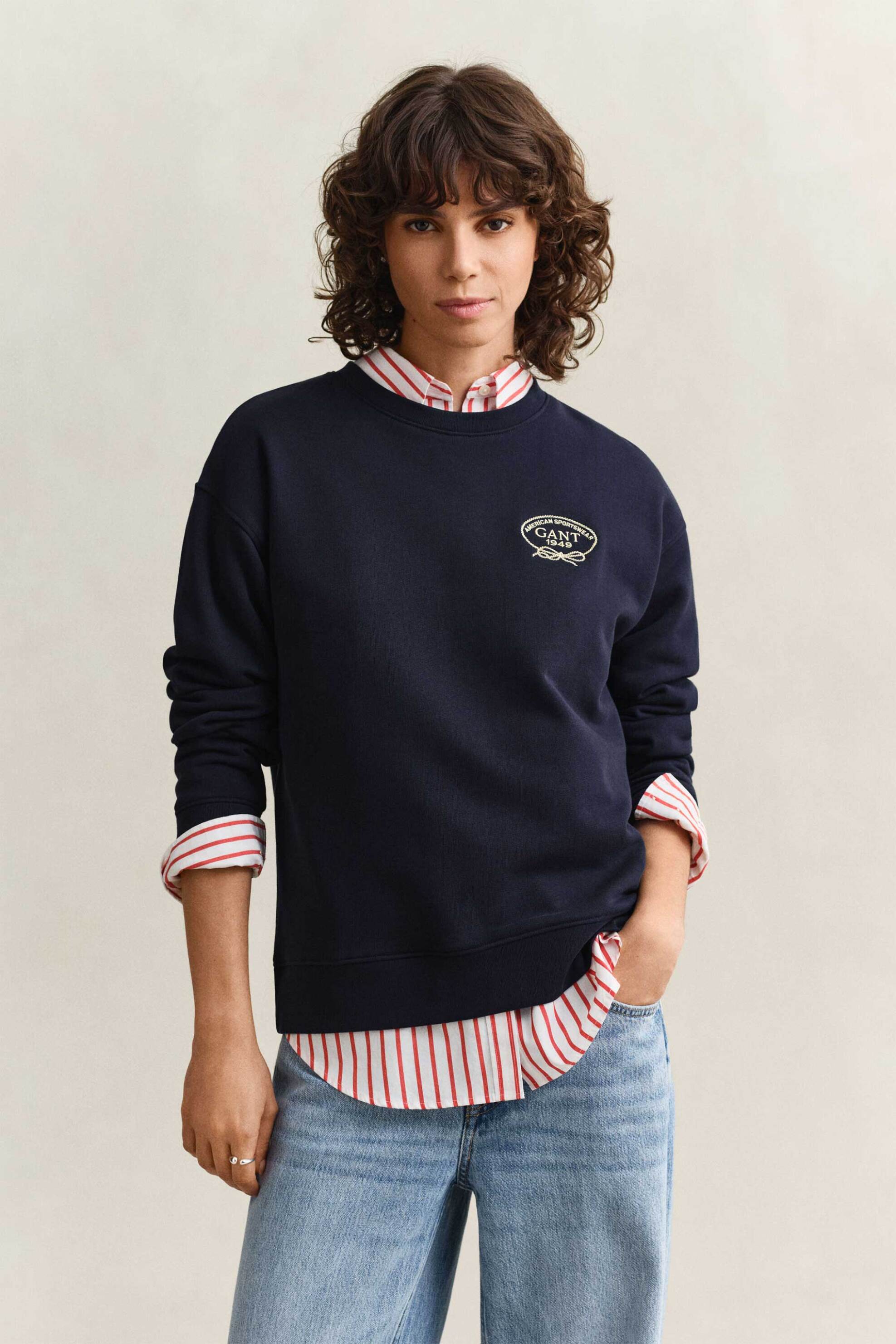 Gant γυναικεία μπλούζα φούτερ με rope graphic logo Regular Fit - 4201339 Μπλε Σκούρο