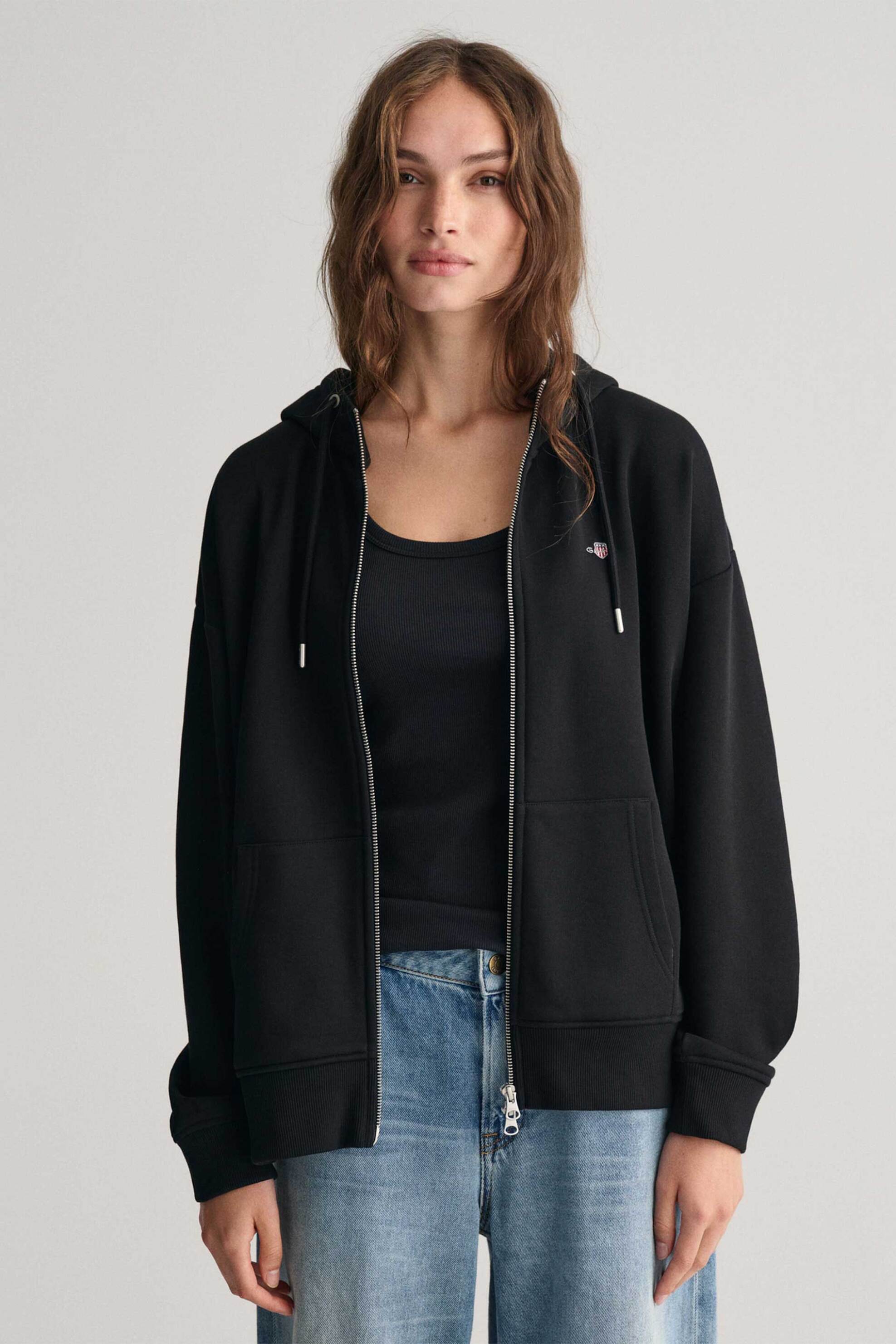 Gant γυναικεία ζακέτα φούτερ με κουκούλα και κεντημένο λογότυπο Relaxed Fit | L