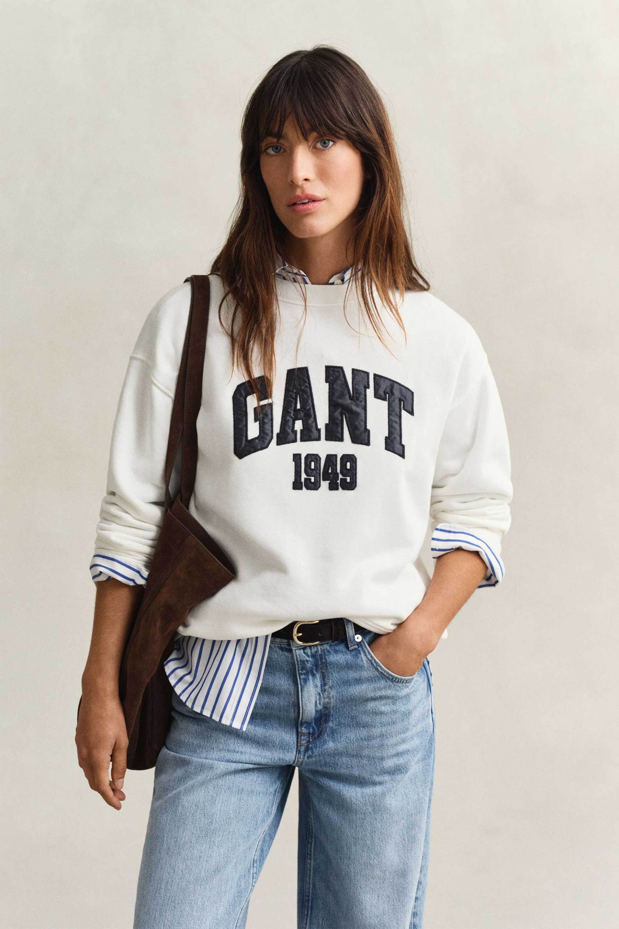 Gant γυναικεία μπλούζα φούτερ με contrast graphic logo Relaxed Fit - 4201419 Λευκό
