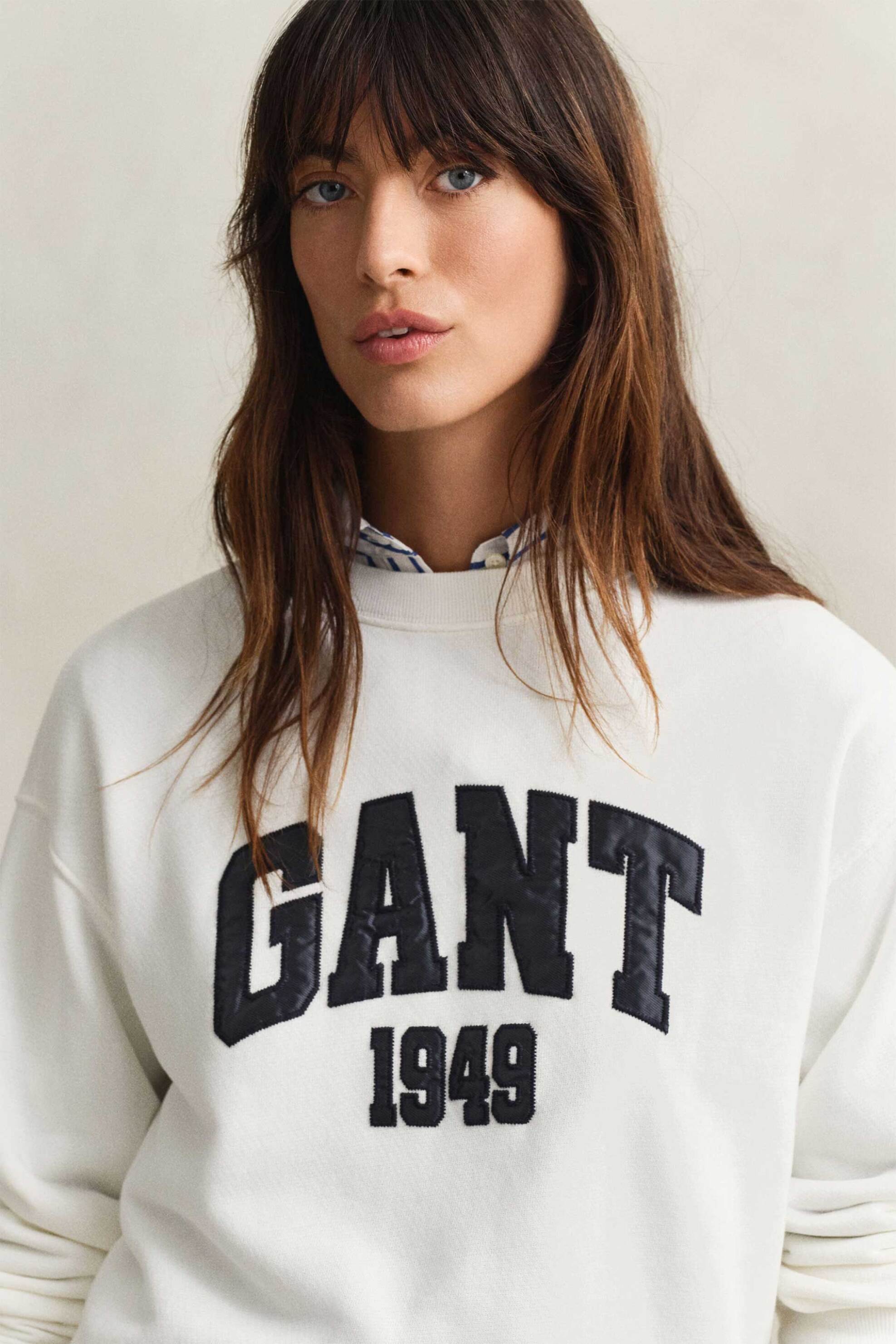 Gant γυναικεία μπλούζα φούτερ με contrast graphic logo Relaxed Fit - 4201419 Λευκό
