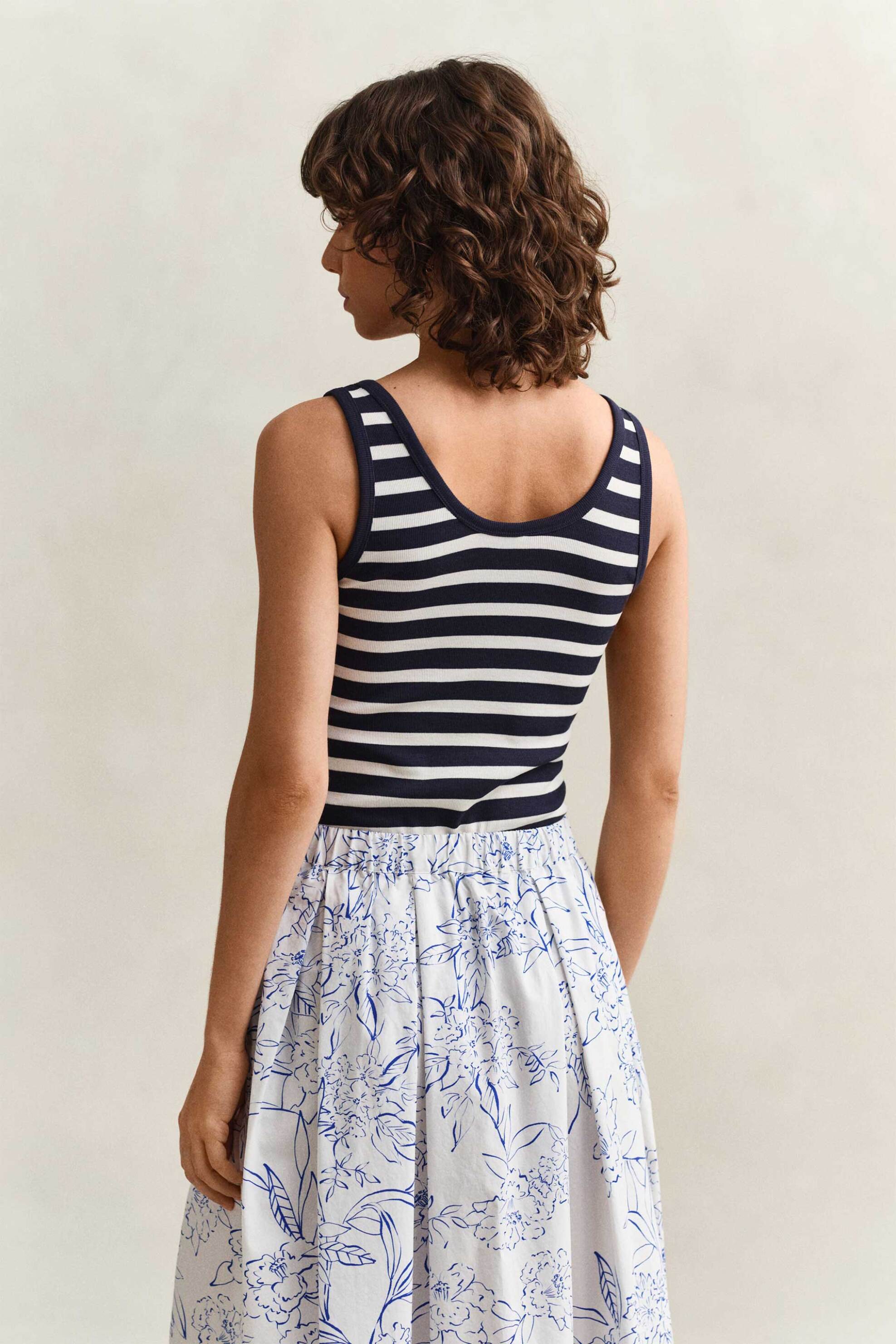 Gant Γυναικεία Αμάνικη Μπλούζα Ribbed με Ριγέ Σχέδιο Slim Fit - 4201442 Μπλε Σκούρο