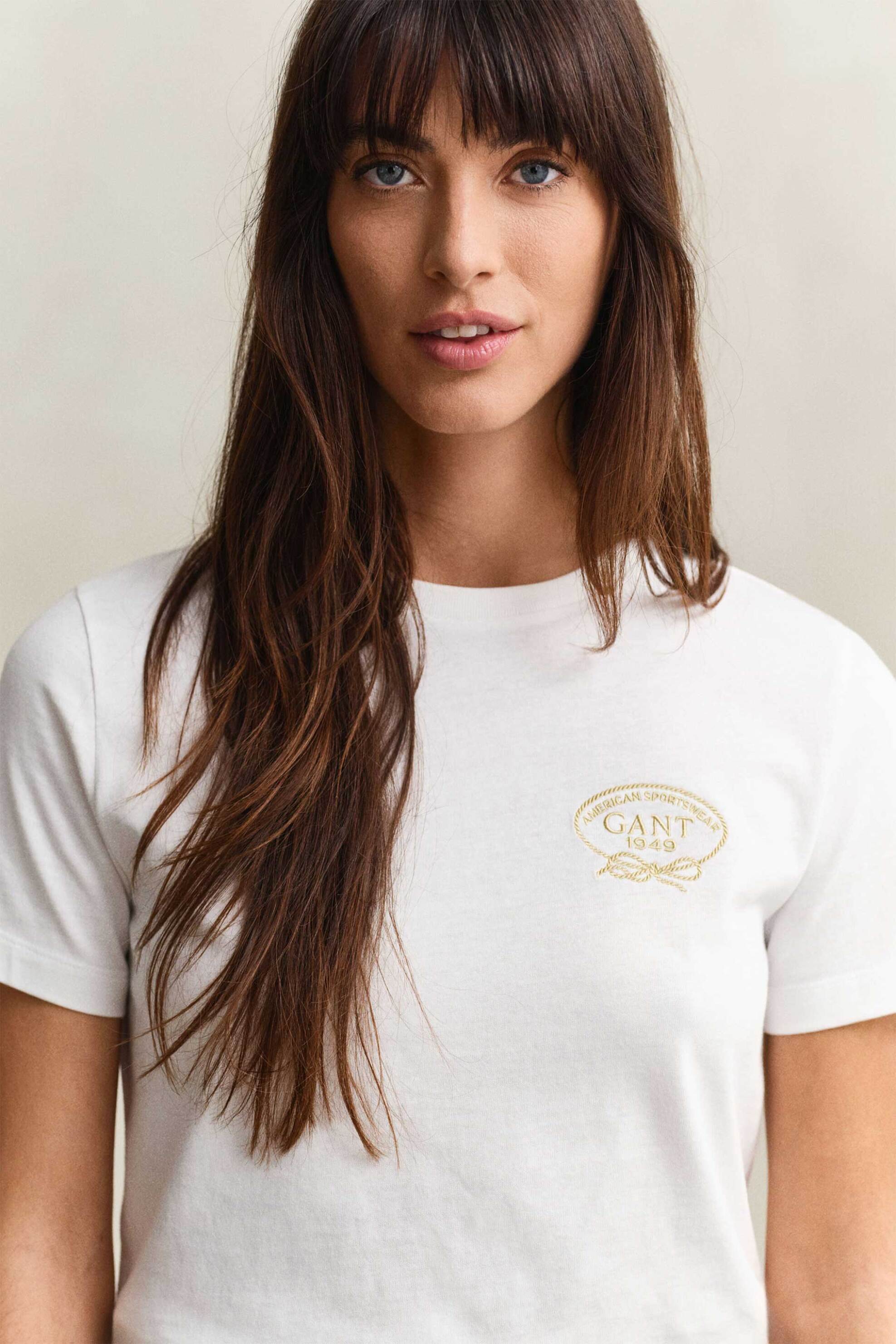 Gant γυναικείο T-shirt με κεντημένο rope graphic logo Regular Fit - 4201443 Λευκό
