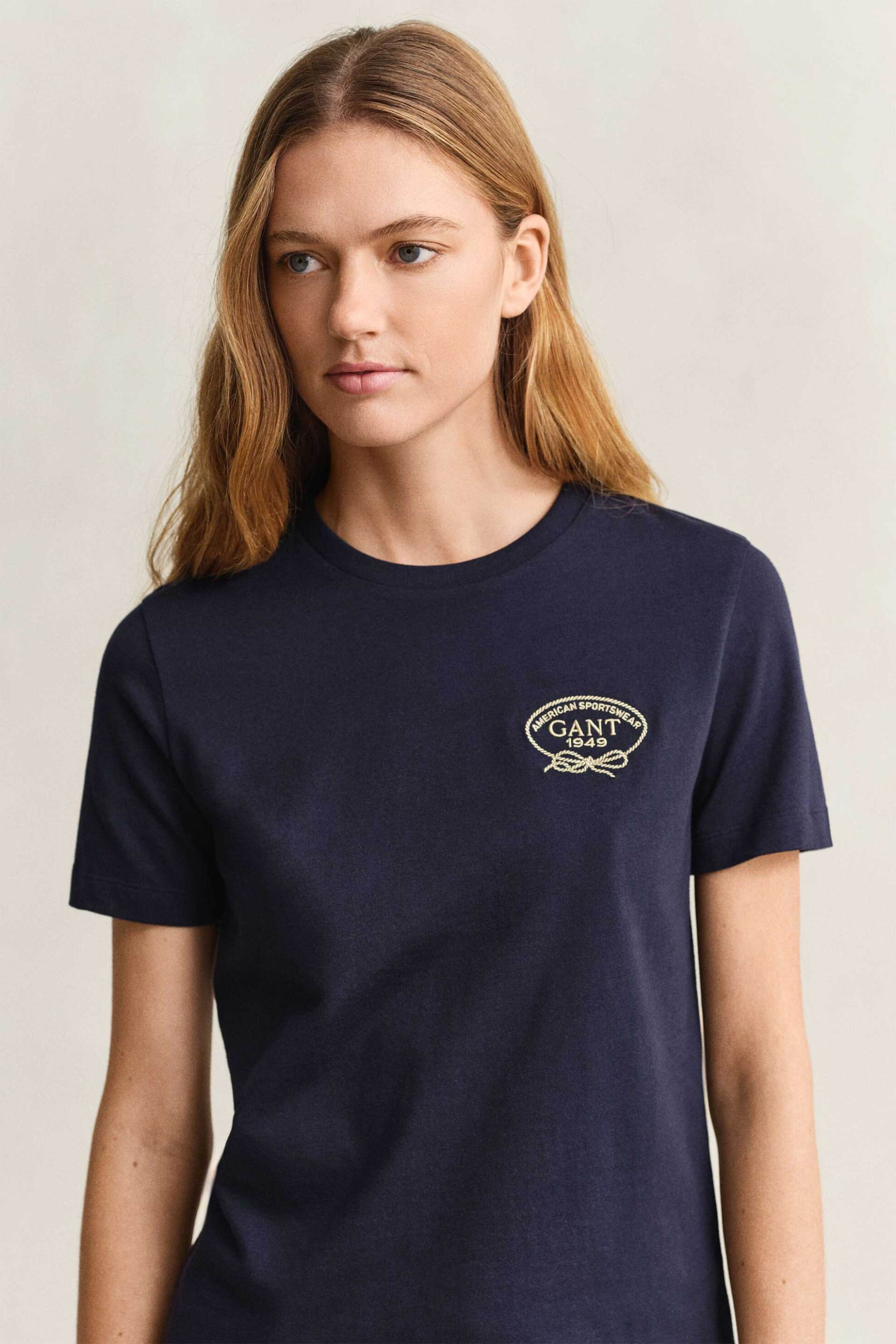 Gant γυναικείο T-shirt με κεντημένο rope graphic logo Regular Fit - 4201443 Μπλε Σκούρο